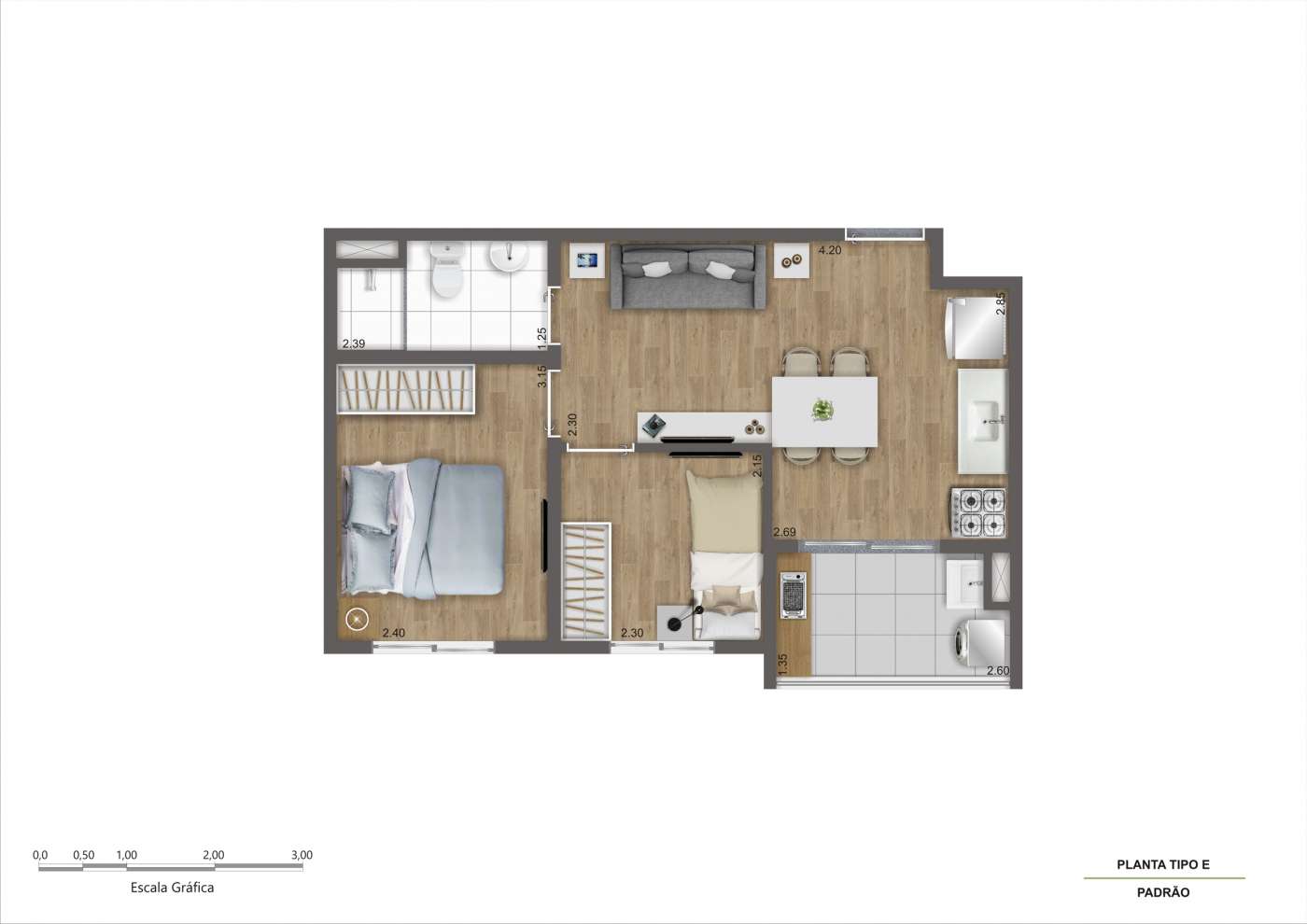 Planta Tipo E - 2 dorms - R01 Kazzas Park Nova Atlântica