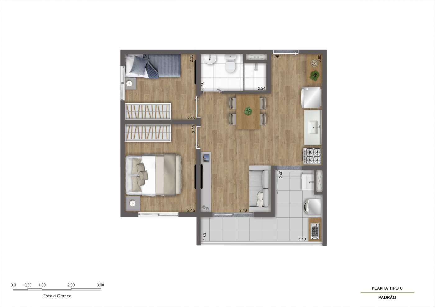 Planta Tipo B - 2 dorms - R00 Kazzas Park Nova Atlântica