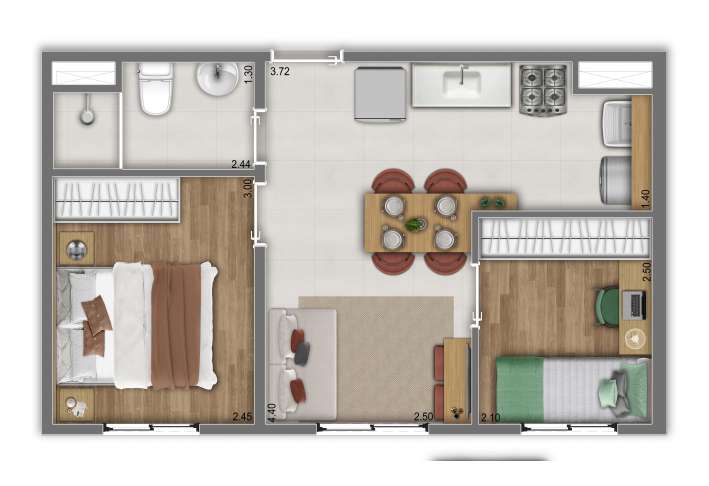 Planta Tipo B - 34m² - Apartamento em Itaquera