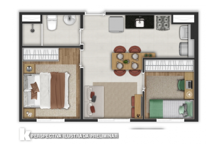 Planta Tipo B - 34m² - Apartamento em Itaquera