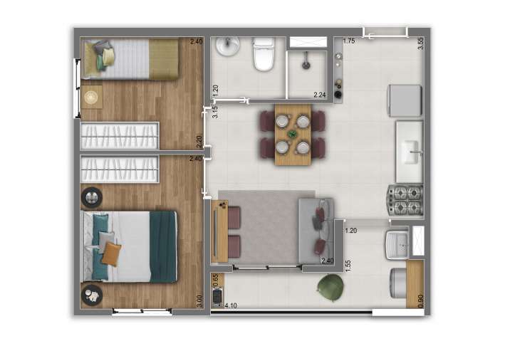 Planta Tipo A - 38m² - Apartamento em Itaquera