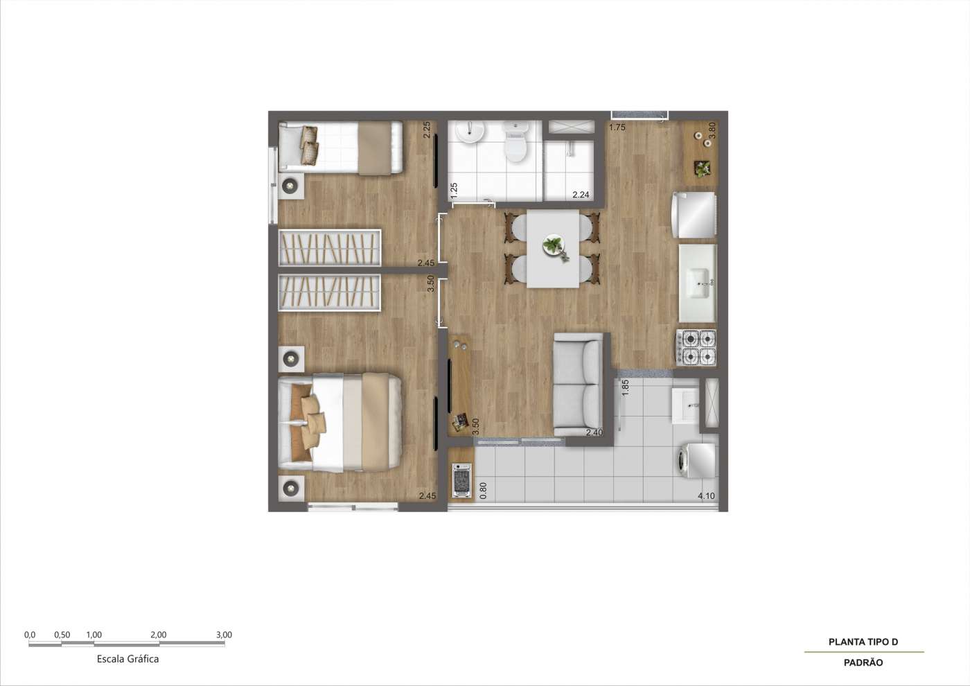 Planta Tipo D - 2 dorms - R02 Kazzas Park Nova Atlântica