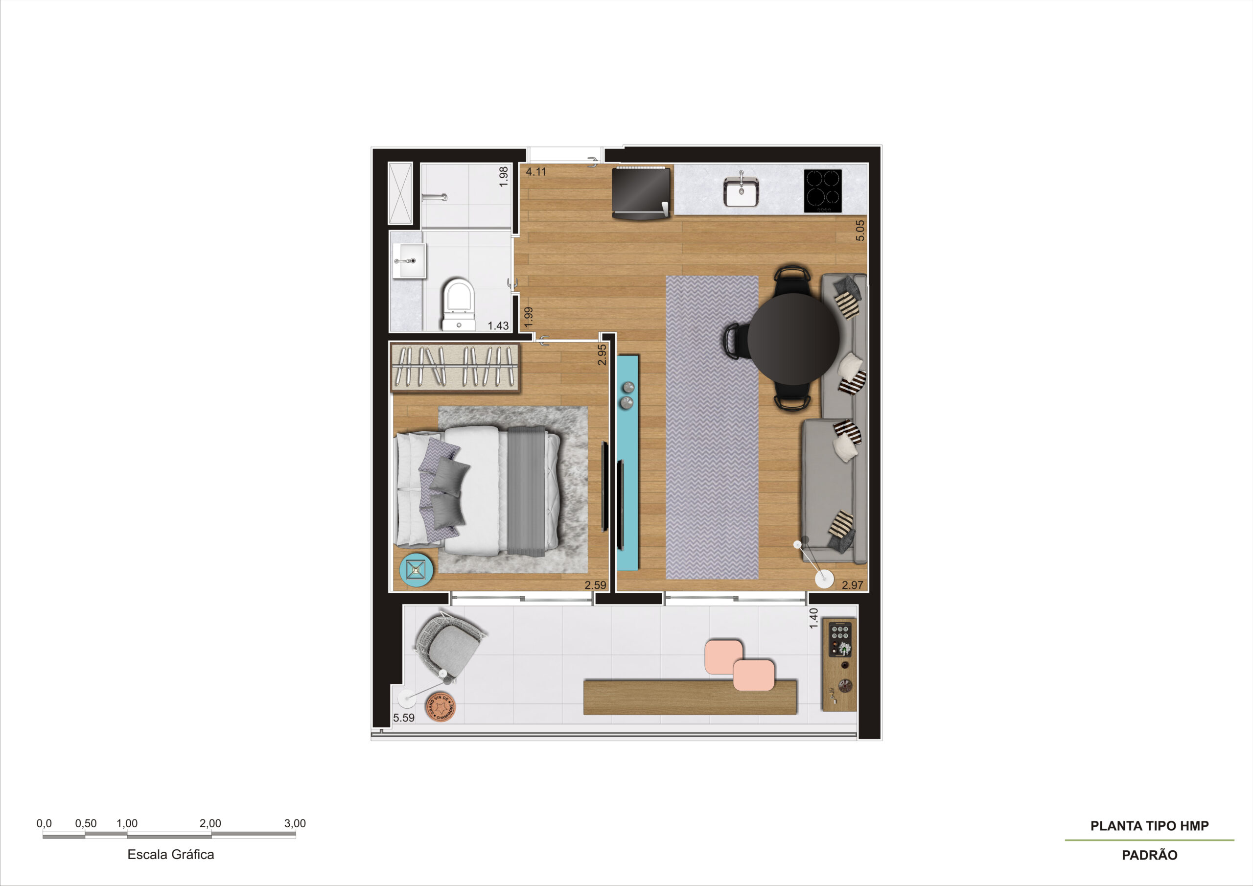 Planta 40m² - 1 Dorm - HMP - R02