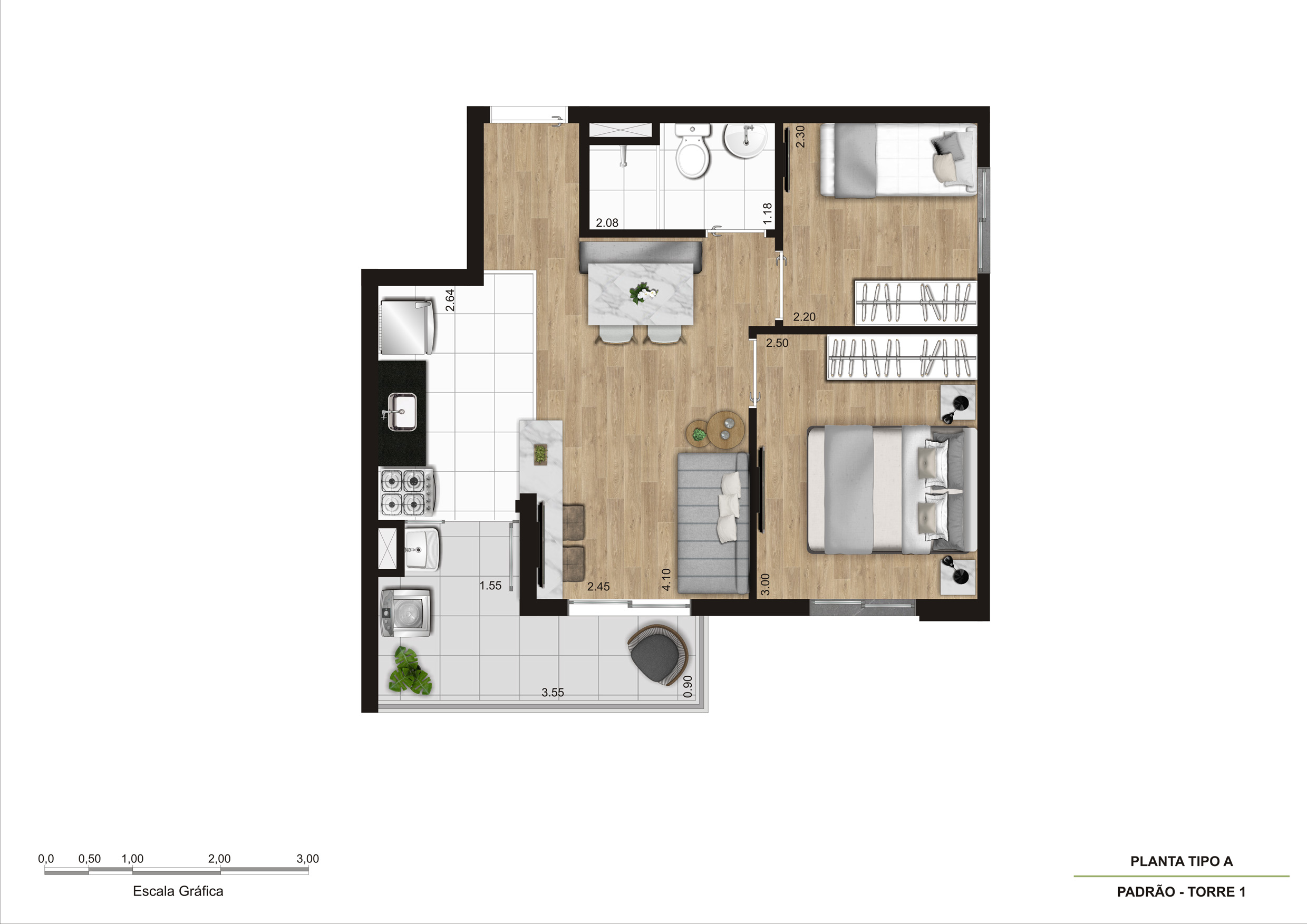Planta Tipo A - 2 Dorm 42,35m² R03