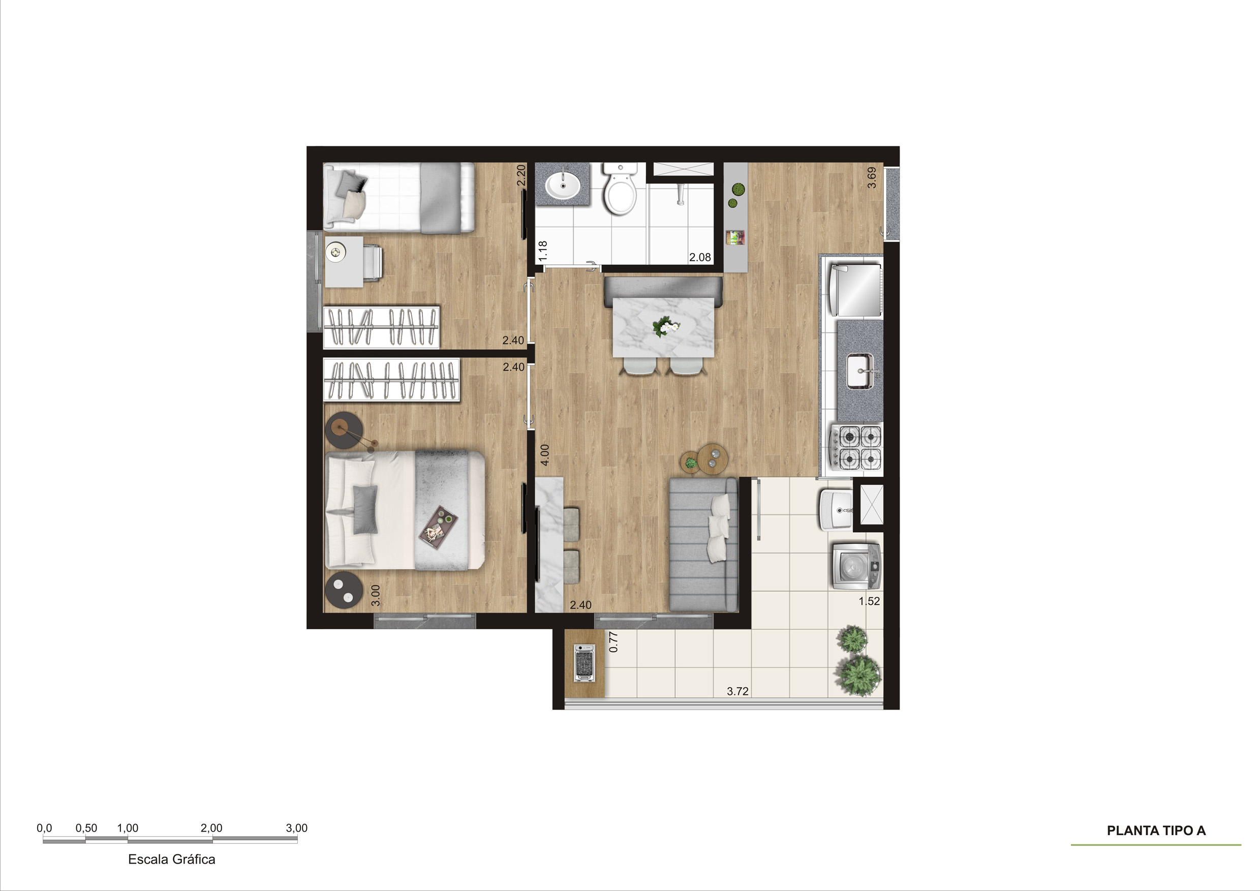 Planta Tipo A - 2 Dorm 35,63m² R04