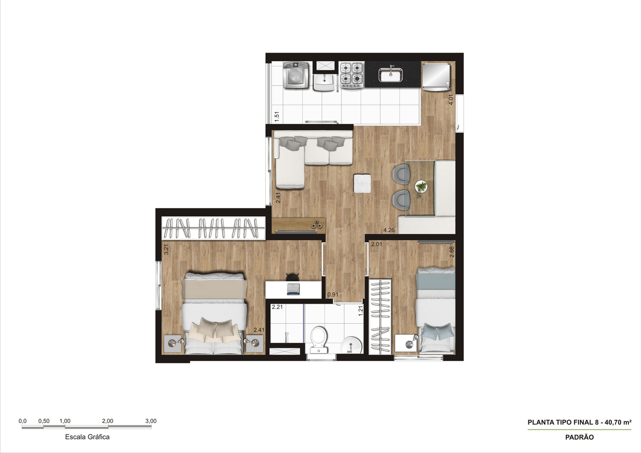 Planta Tipo A - 2 Dorm R03 40,70m²
