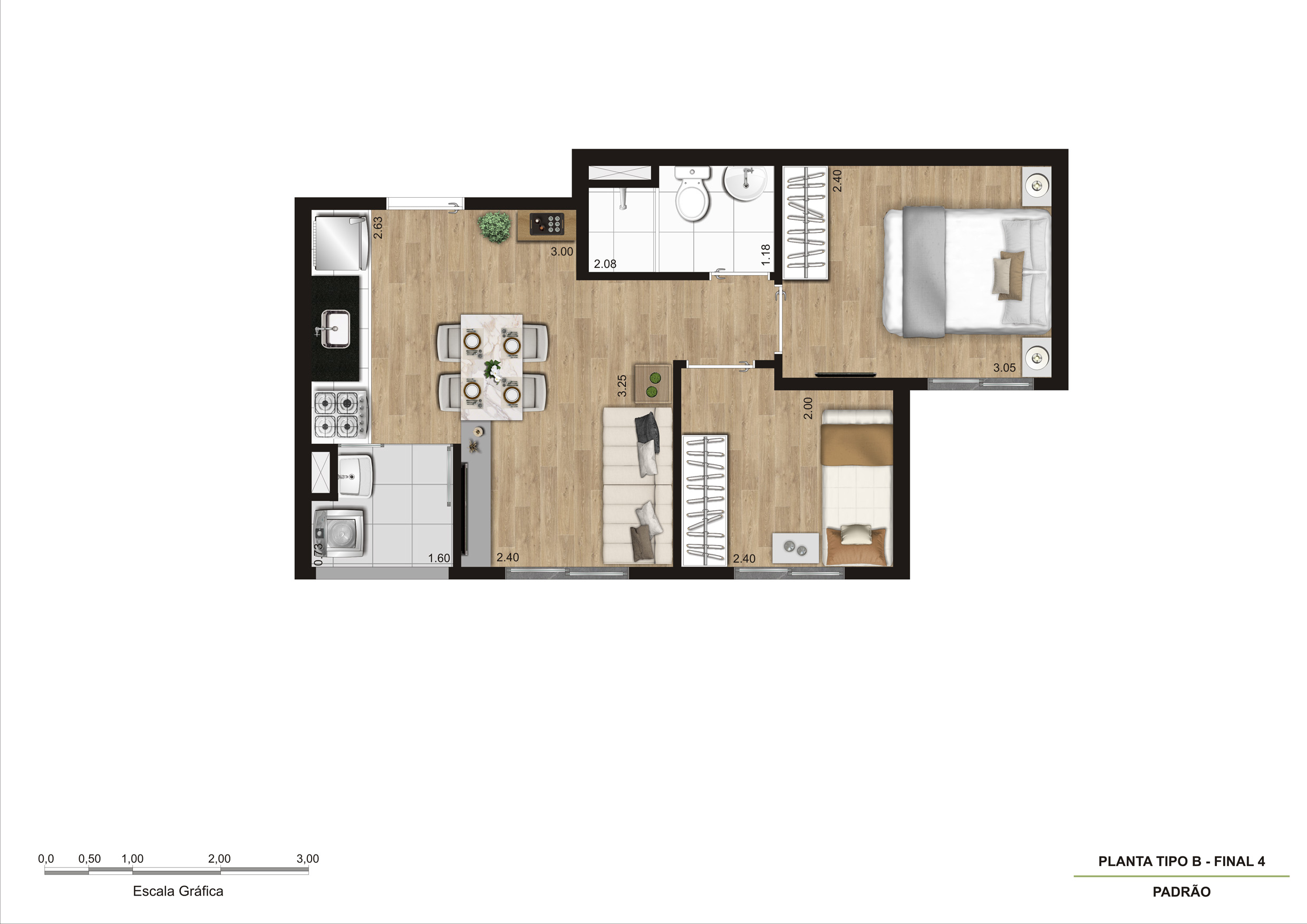 Planta Tipo B - 36m² - 2 Dorm R02