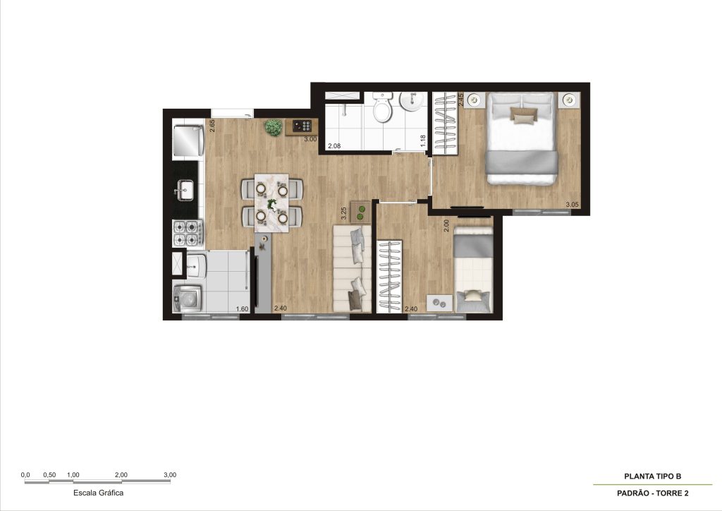 Planta Tipo B - 2 Dorm 36,48m² R02