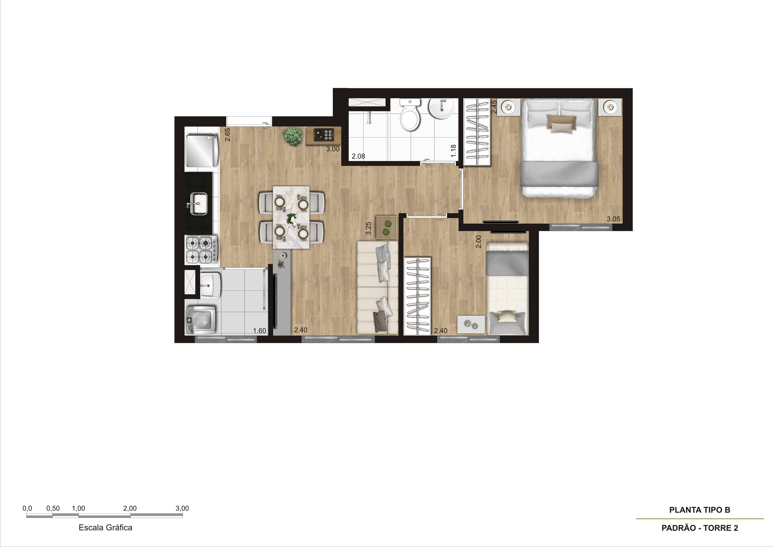 Planta Tipo B - 2 Dorm 36,48m² R02