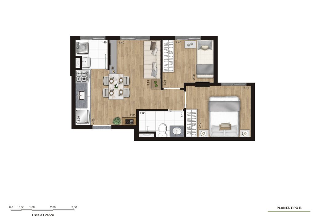 Planta Tipo B- 2 dorms - R04