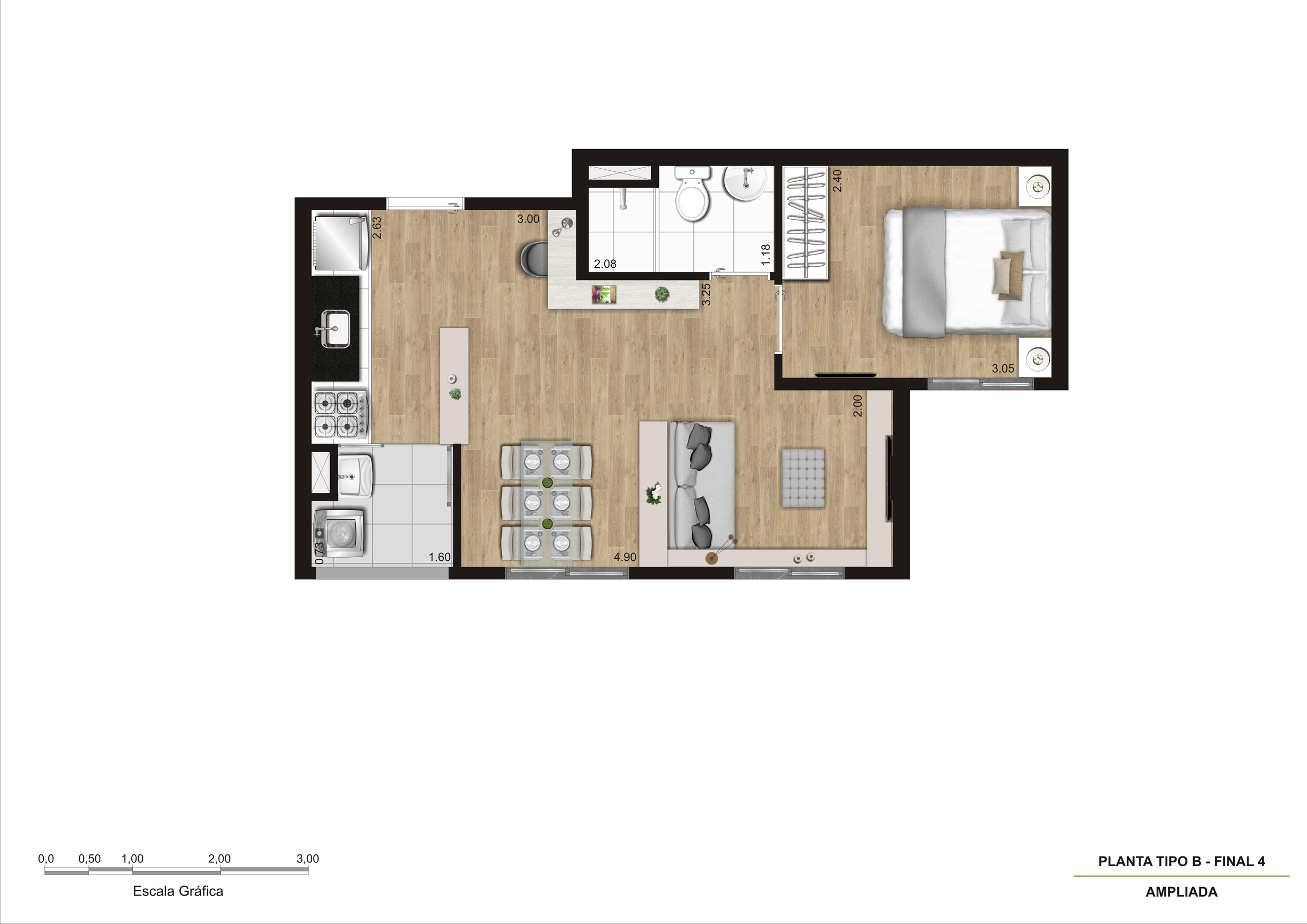 Planta Tipo B - 36m² Ampliada - 1 Dorm R02