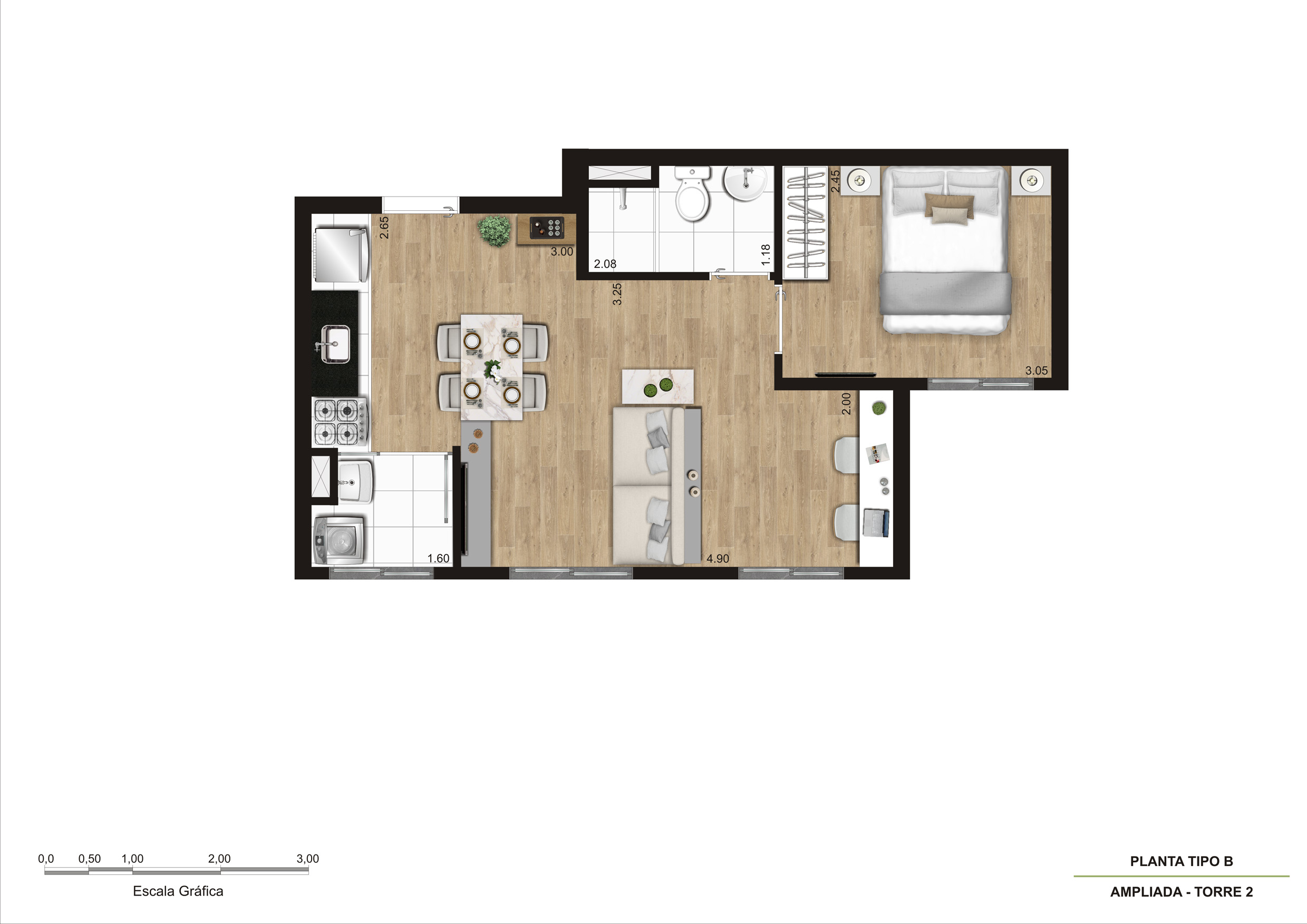 Planta Tipo B - 1 Dorm 36,48m² R02