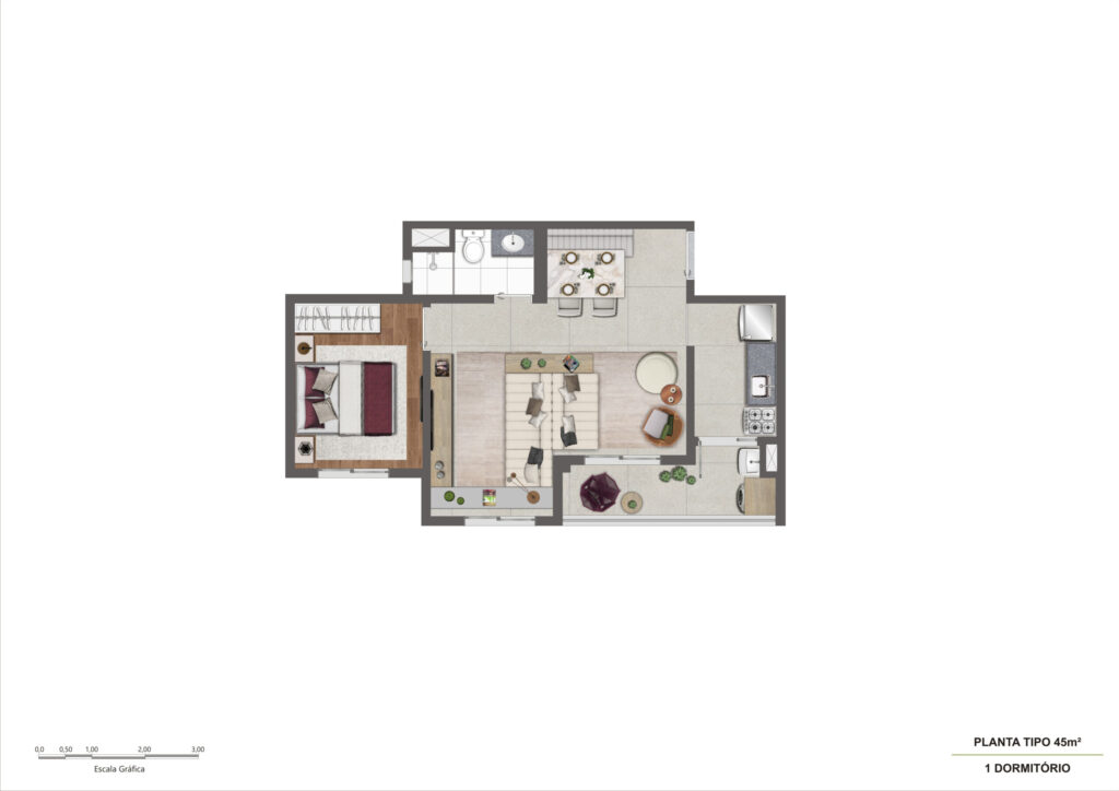 Planta 45m² Ampliada - 1 Dorm R05