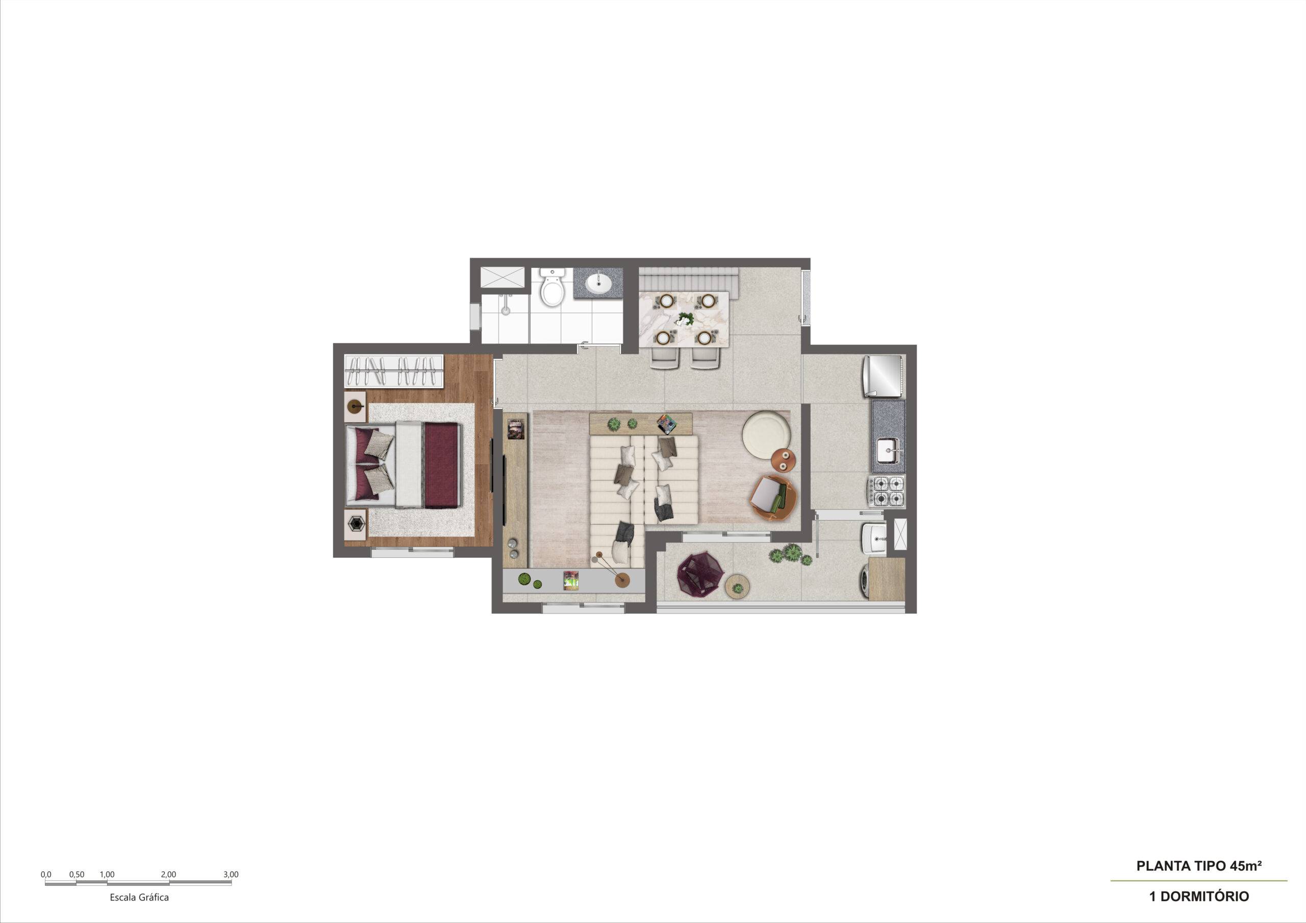 Planta 45m² Ampliada - 1 Dorm R05