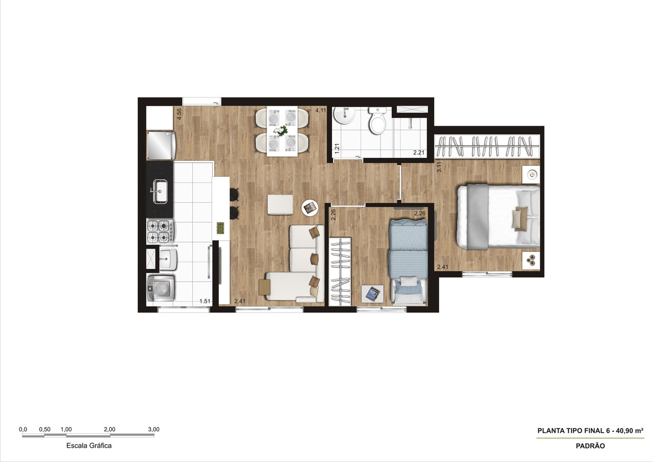 Planta Tipo B - 2 Dorm R03 40,90m²