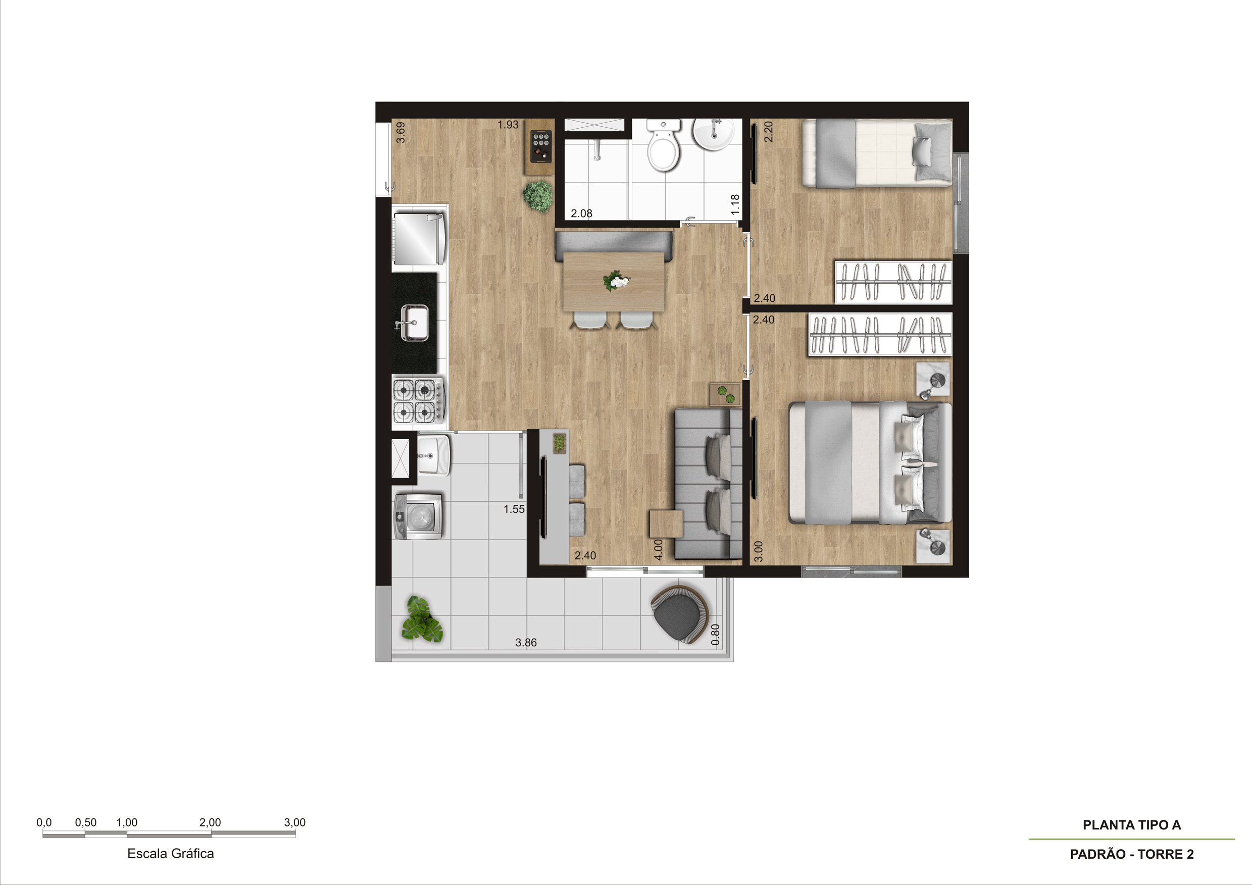 Planta Tipo A - 2 Dorm 42,66m² R01