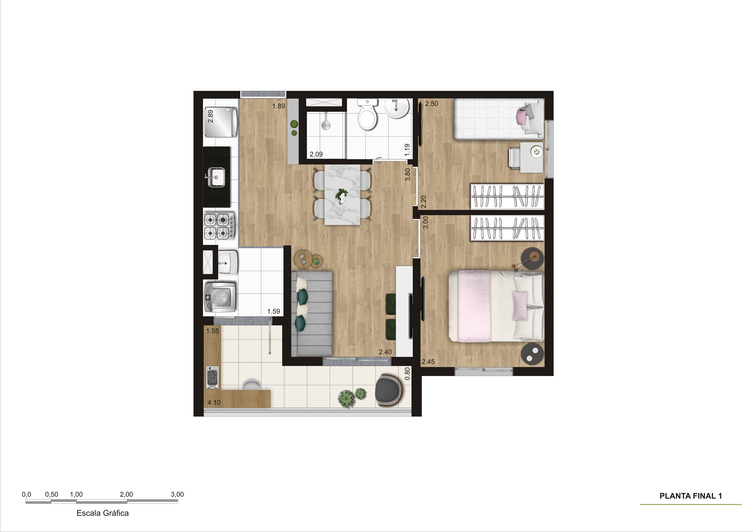 Planta Torre 1 - 2 Dorm - 41m² R02