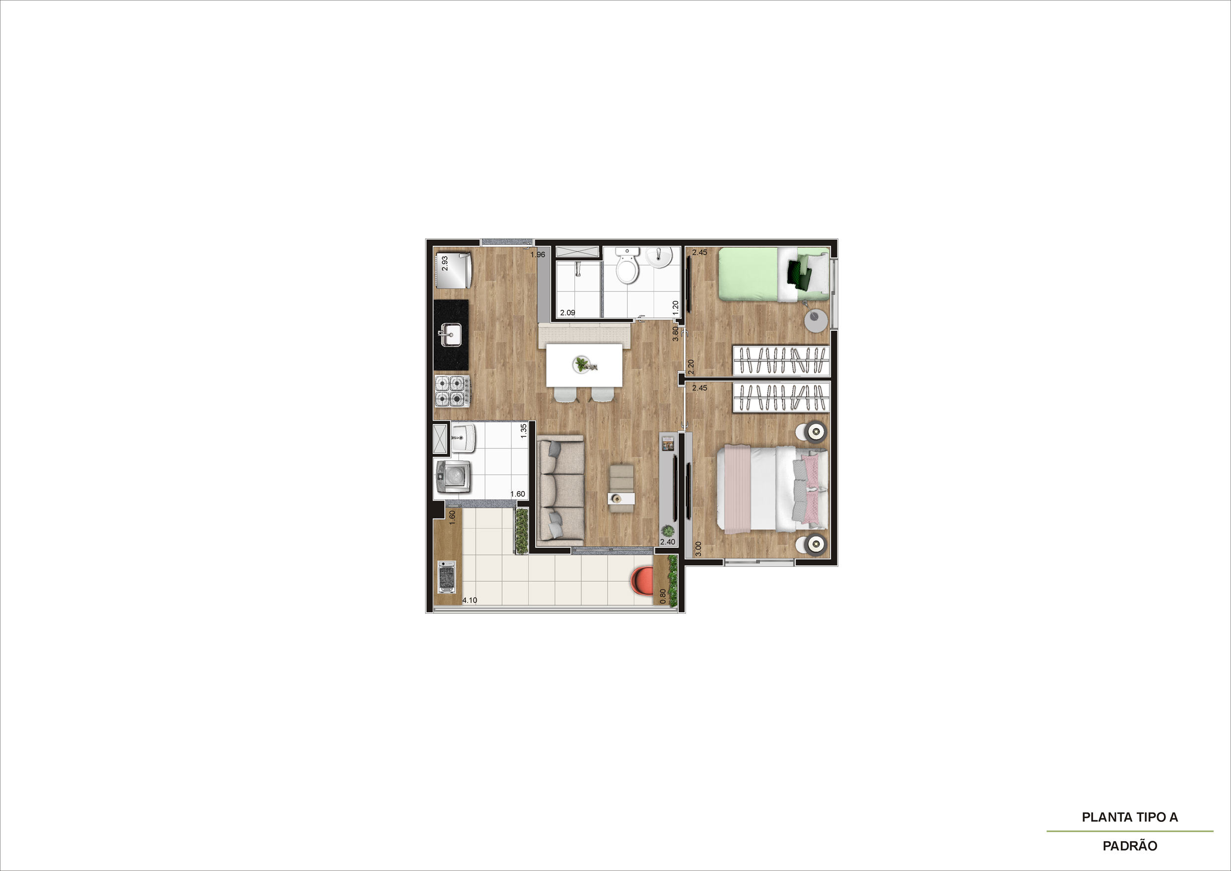 Planta Tipo A - 2 Dorm 41 m² – R09