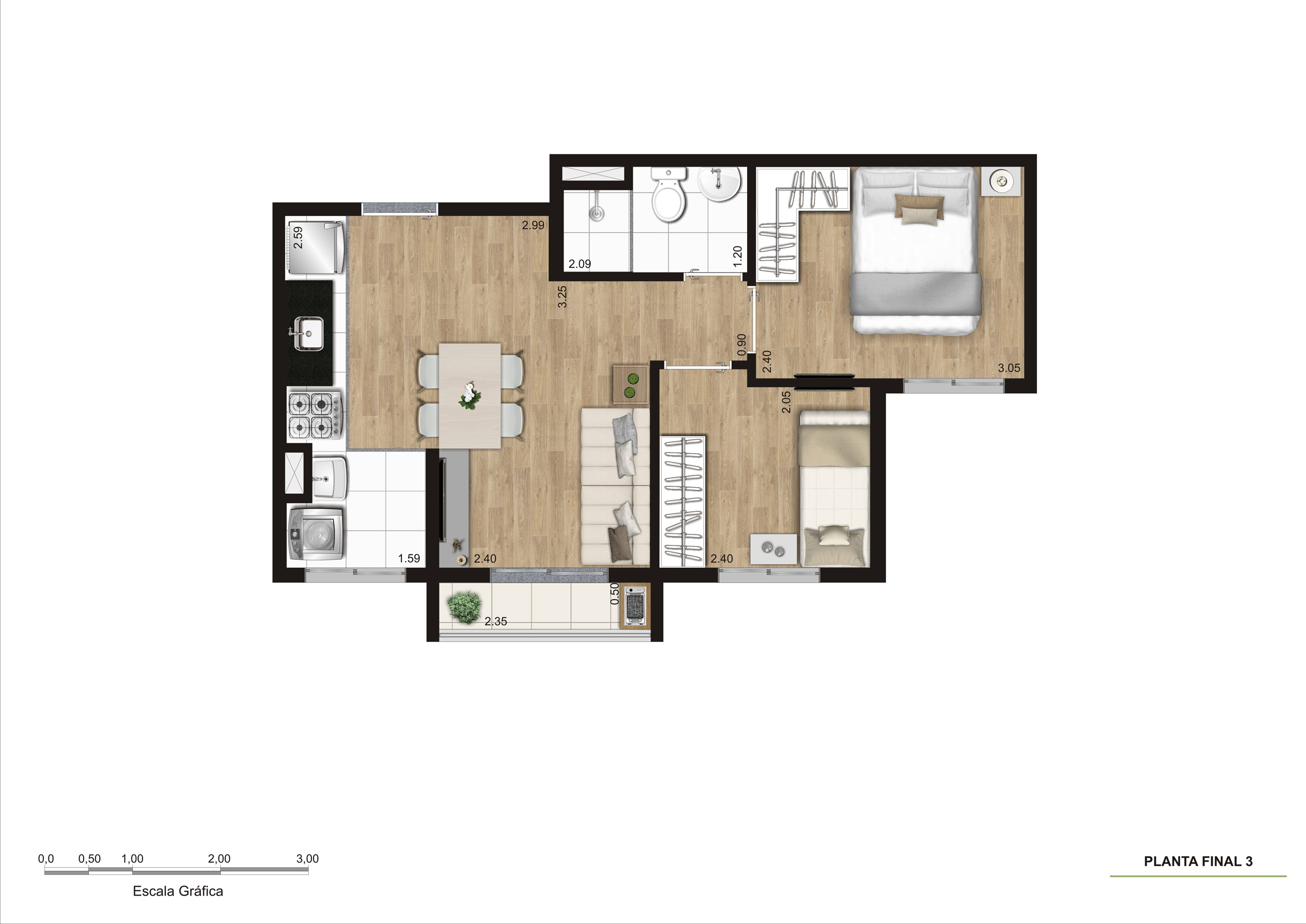 Planta Tipo 1 - 2 Dorm - 37m² R02