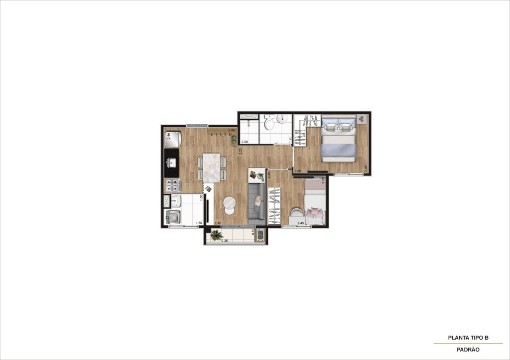 Planta Tipo B - 2 Dorm 37 m² – R08