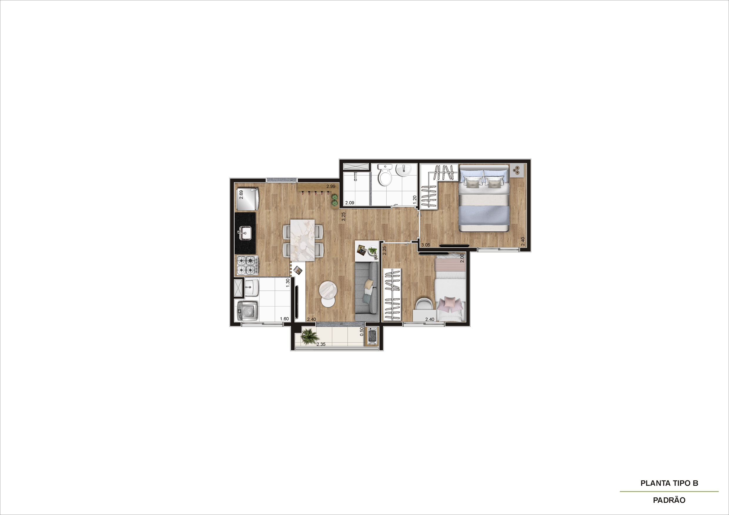 Planta Tipo B - 2 Dorm 37 m² – R08