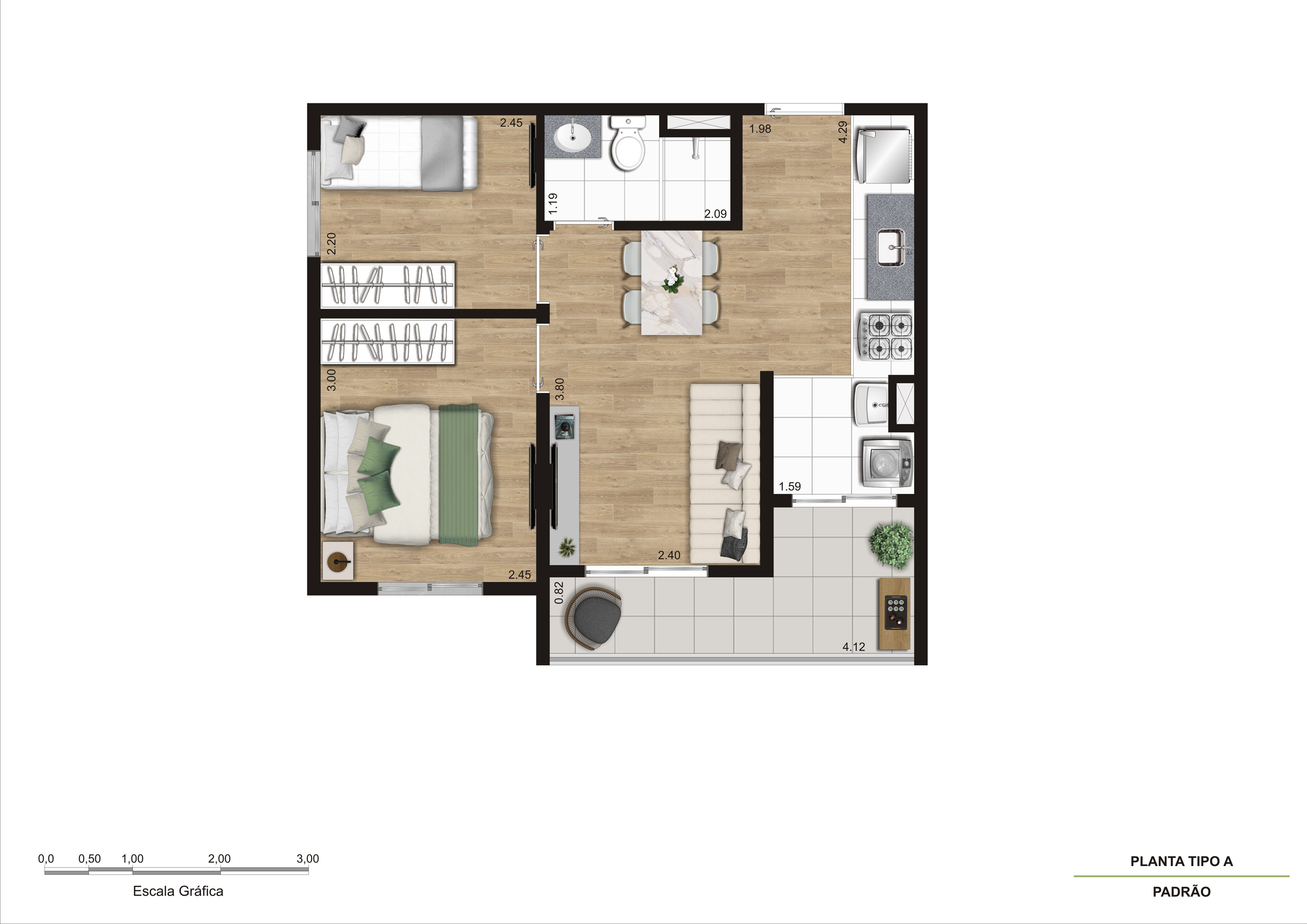 Planta Tipo A - 2 Dorm 41M² R03