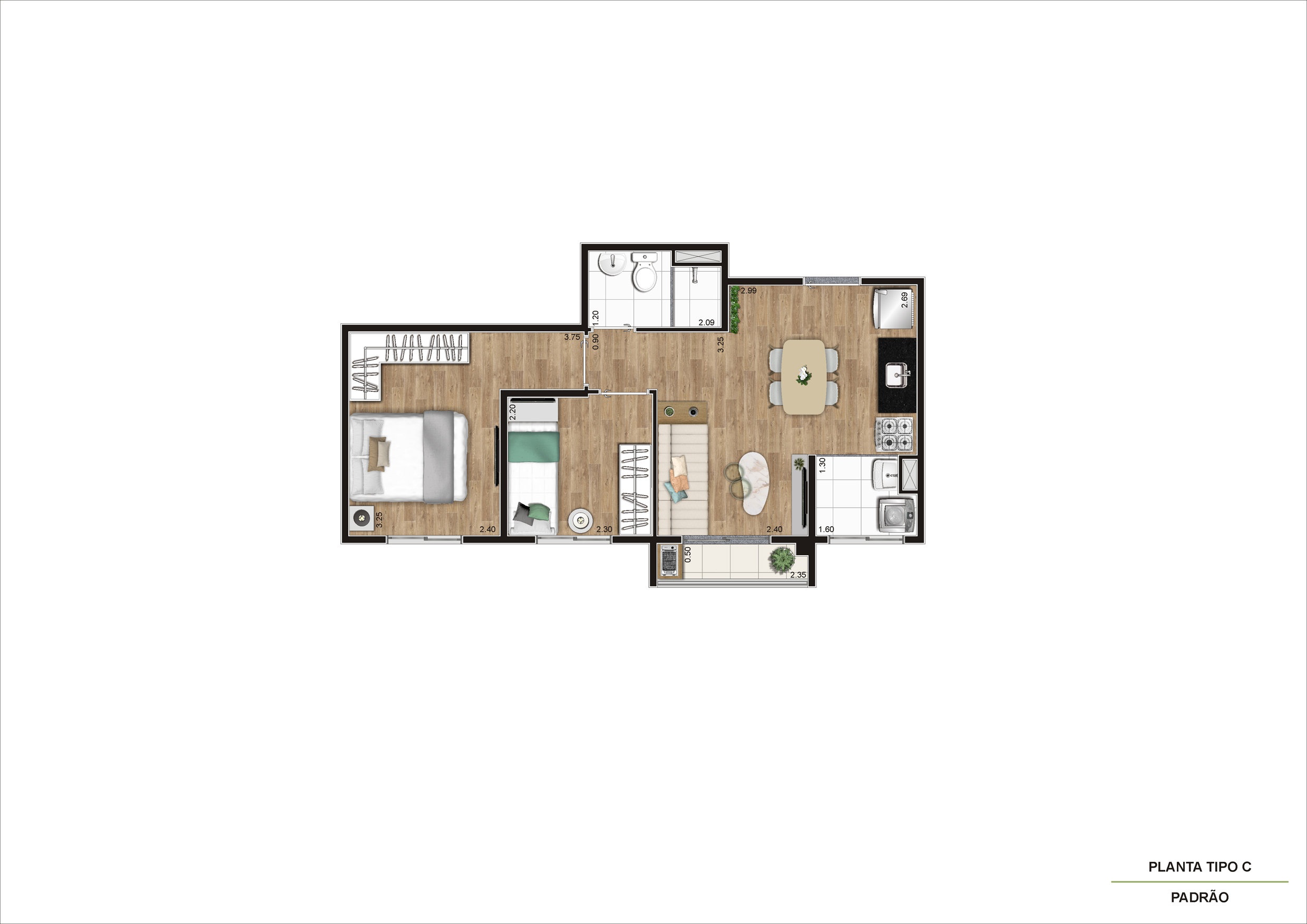 Planta Tipo C - 2 Dorm 39 m² – R09
