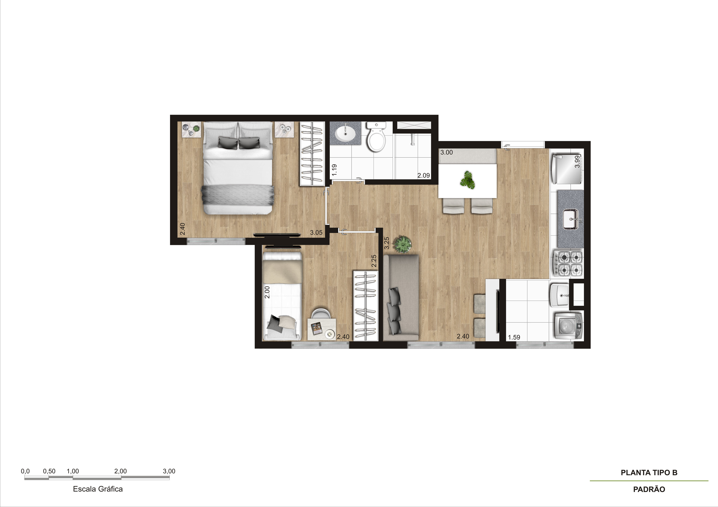 Planta Tipo B - 2 Dorm 35M² R04