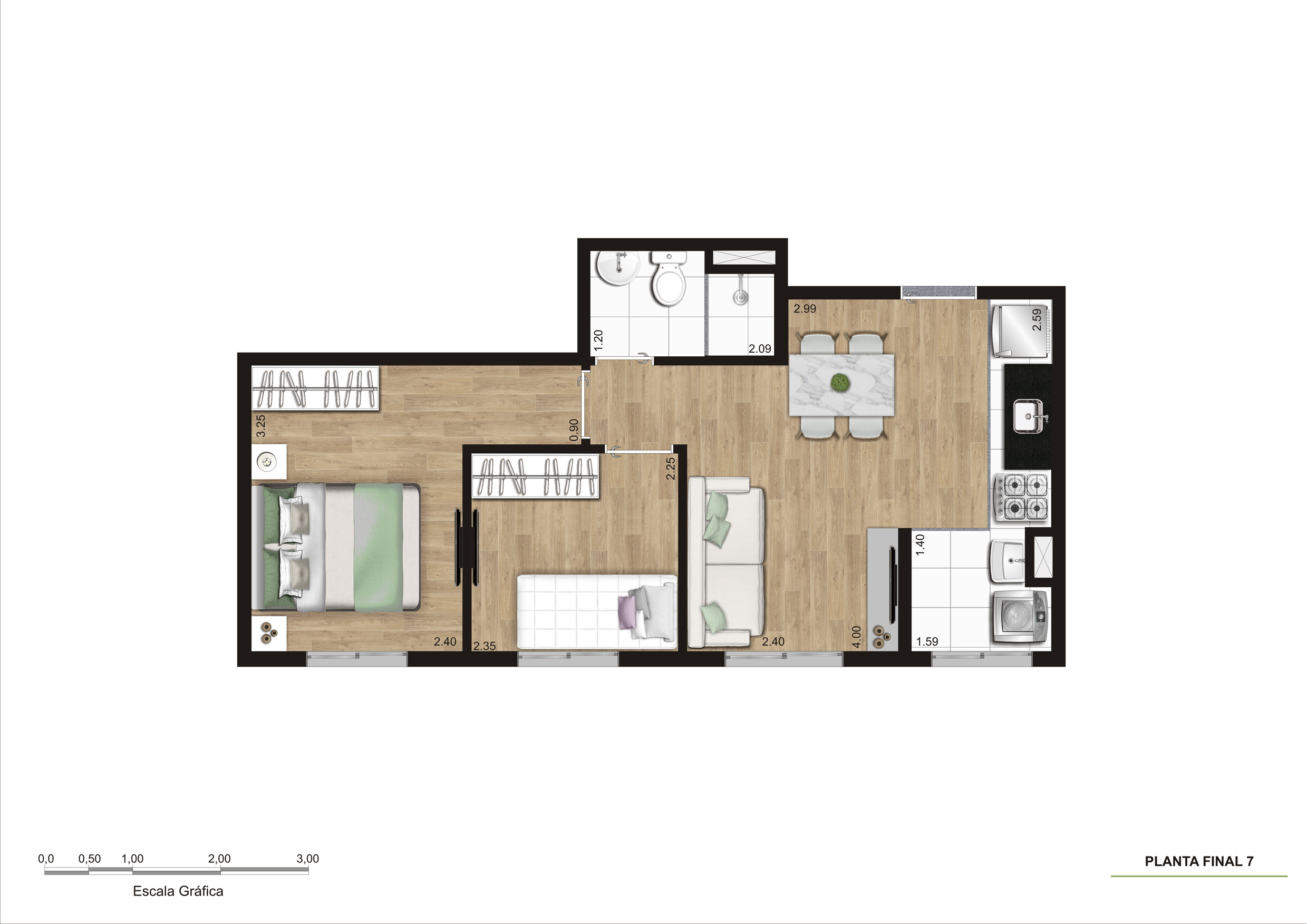 Planta Tipo 2 - 2 Dorm - 38m² R03