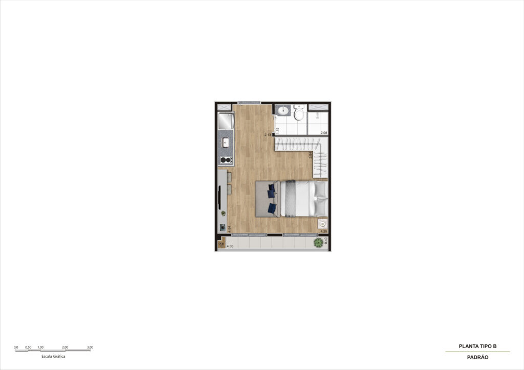 Planta Tipo B - Studio 27m² R02