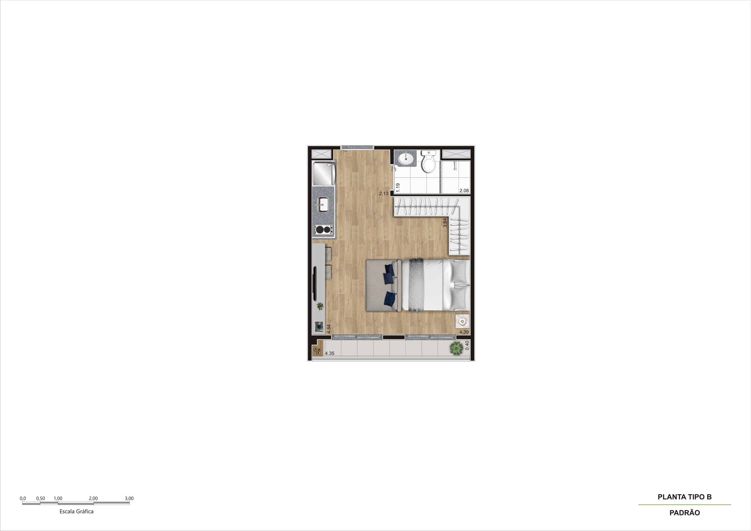 Planta Tipo B - Studio 27m² R02