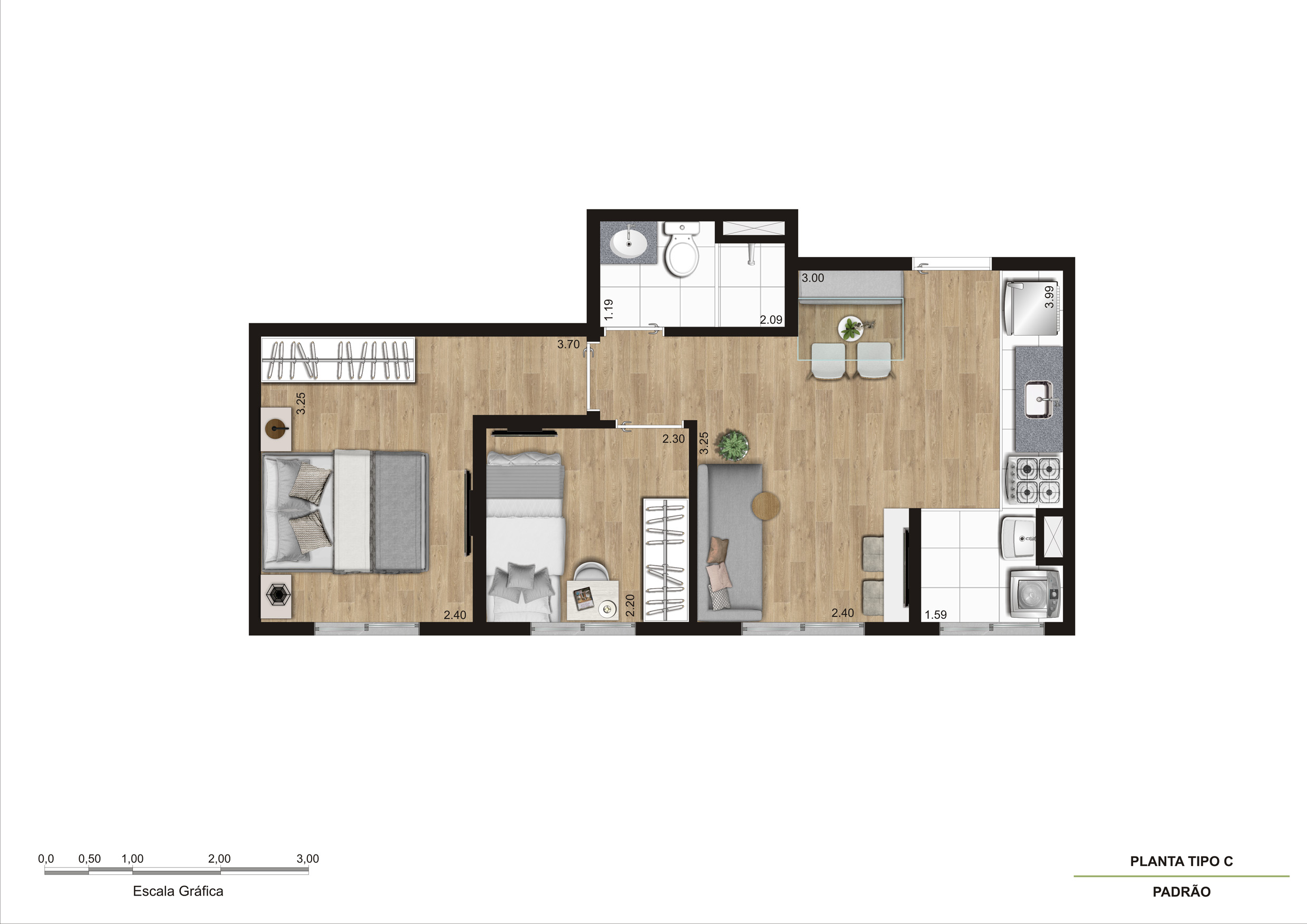 Planta Tipo C - 2 Dorm 37M² R04