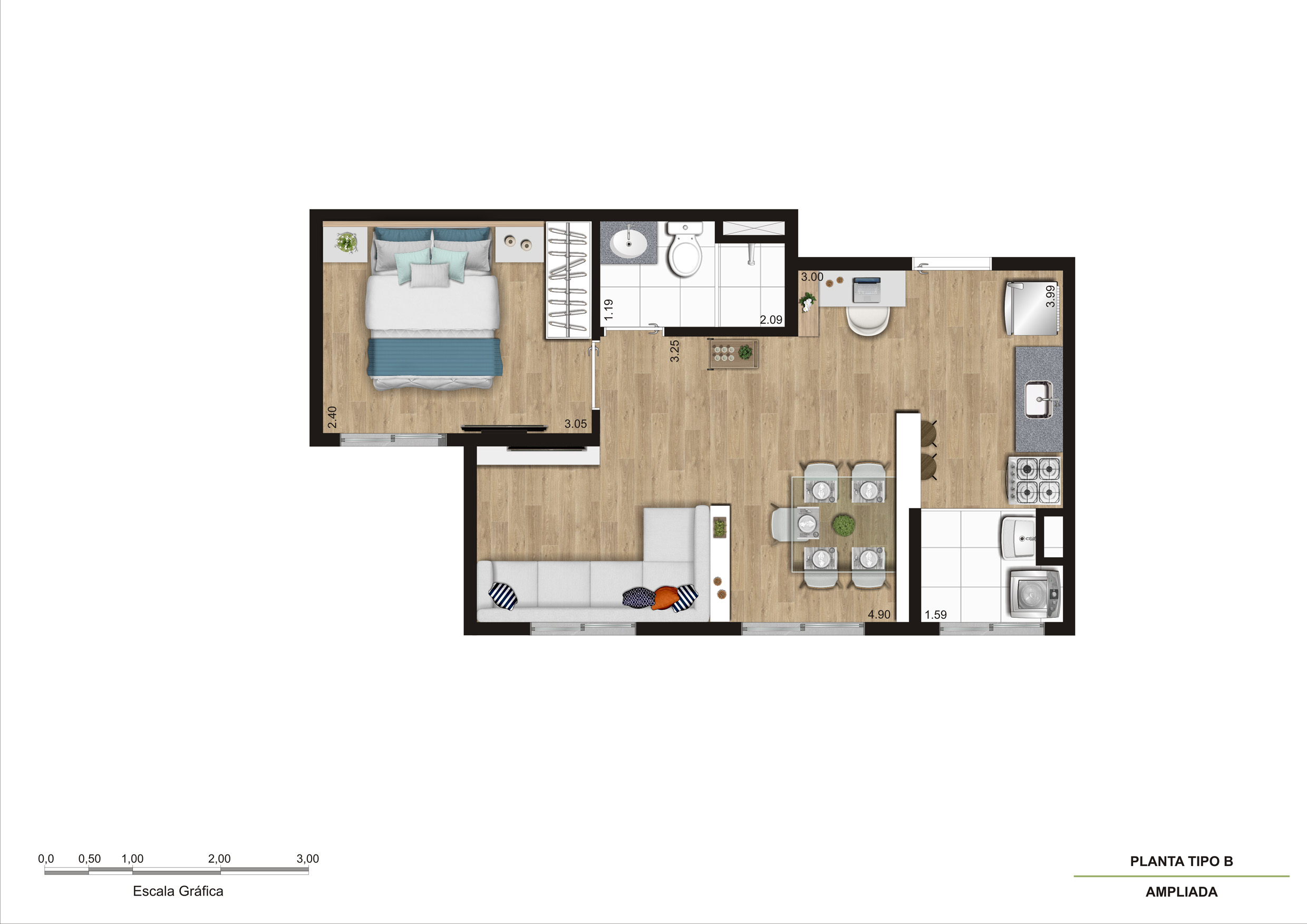 Planta Tipo B - 1 Dorm 35M² Ampliada R02