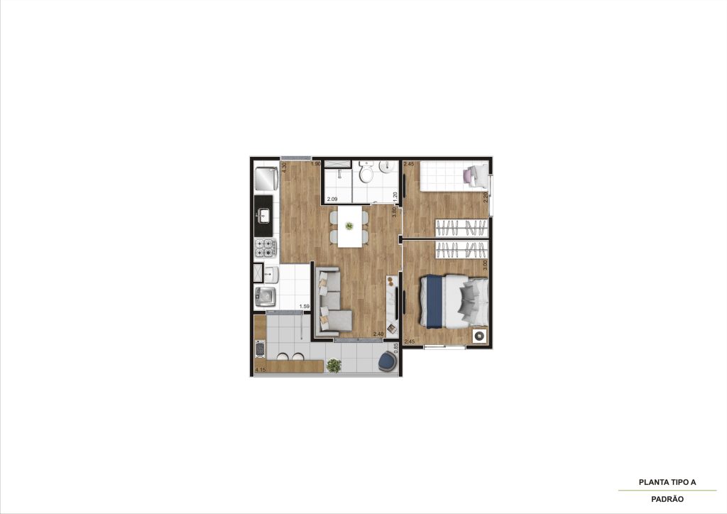 Planta Tipo A - 2 Dorm 41,94m² Ampliada R02