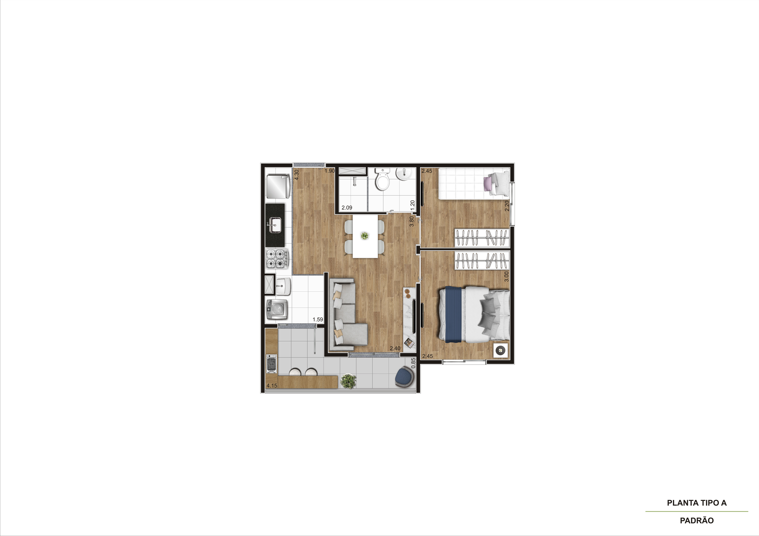 Planta Tipo A - 2 Dorm 41,94m² Ampliada R02