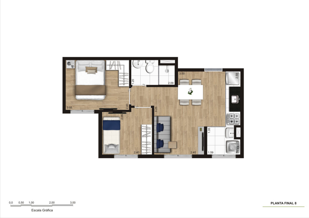 Planta Tipo 3 - 2 Dorm - 35m² R03