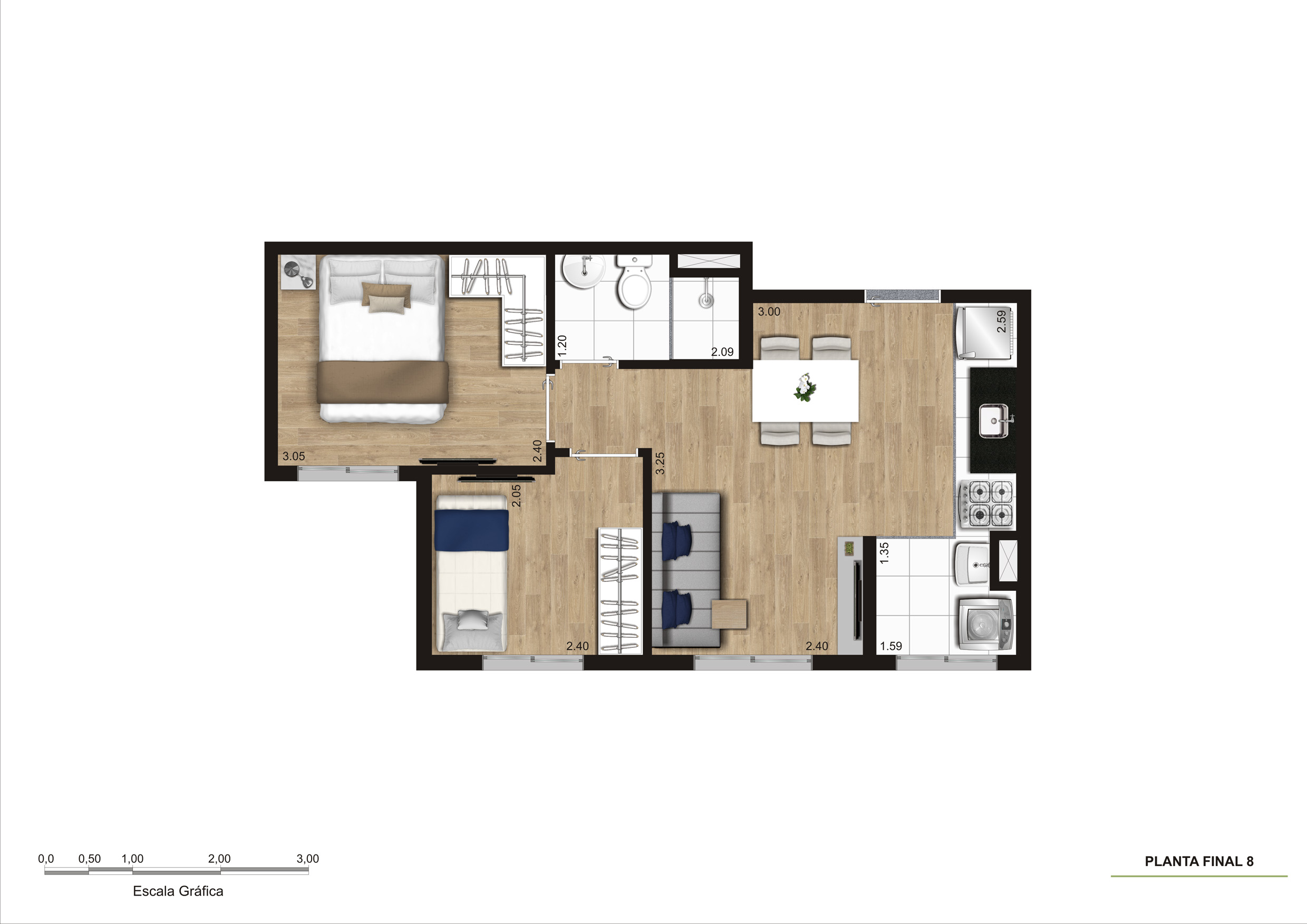 Planta Tipo 3 - 2 Dorm - 35m² R03