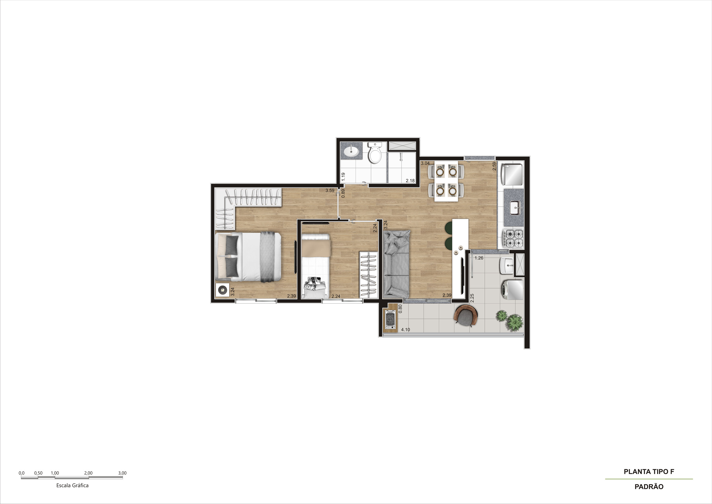 Planta Tipo F - 2 Dorm 42m² R02