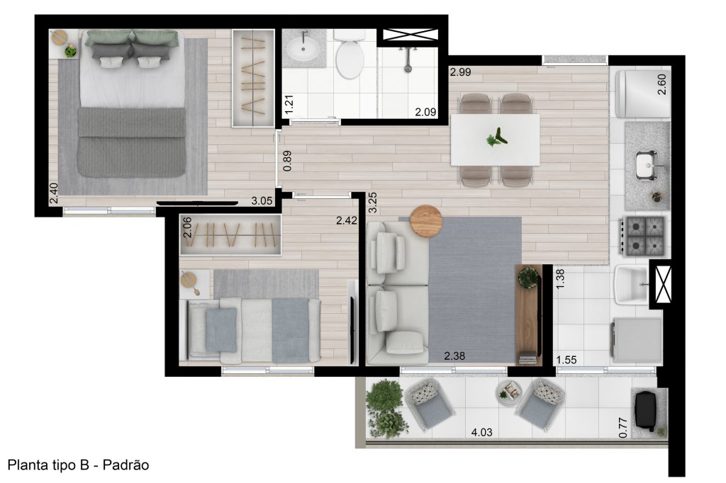 Planta Tipo B - 41,59m²