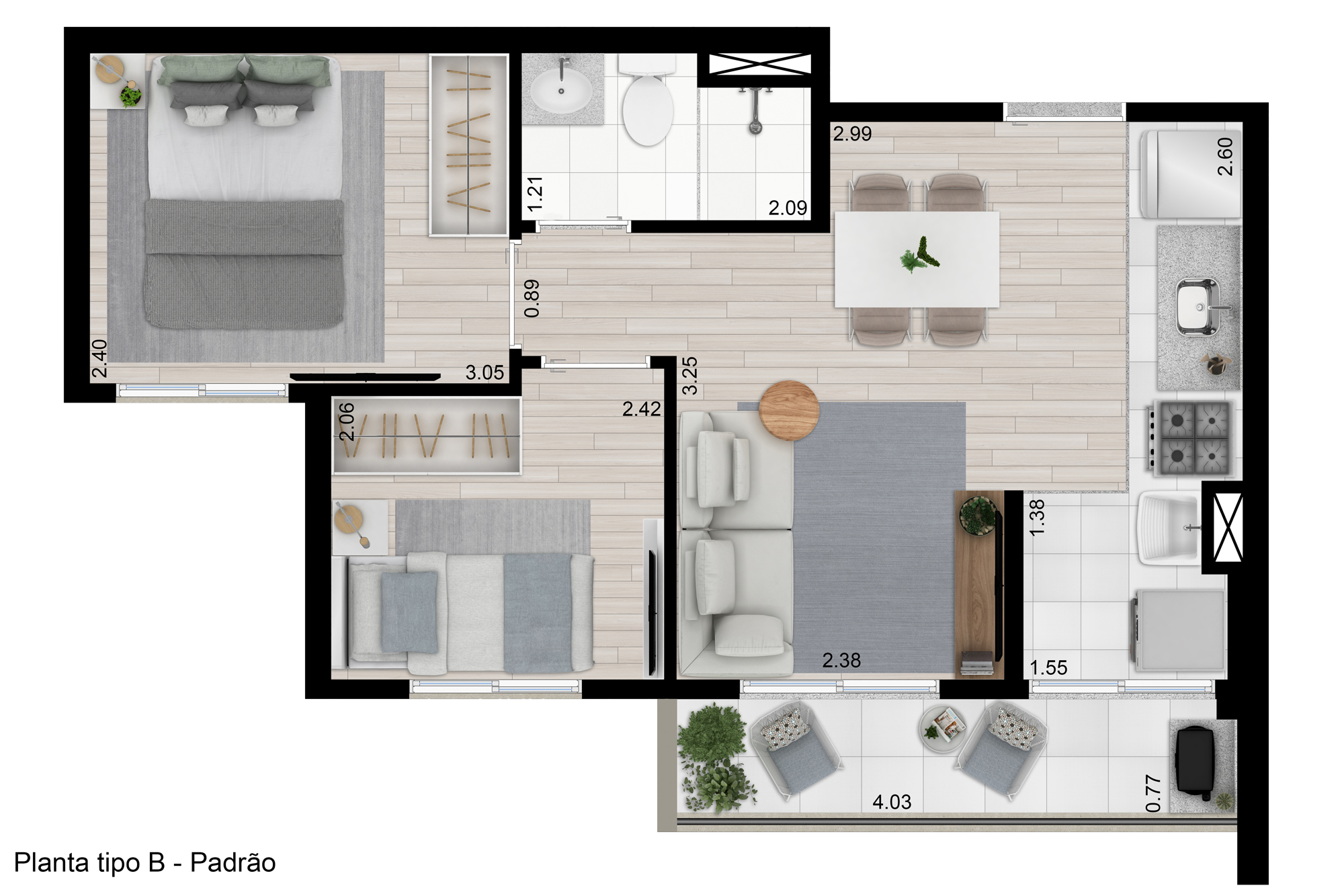 Planta Tipo B - 41,59m²