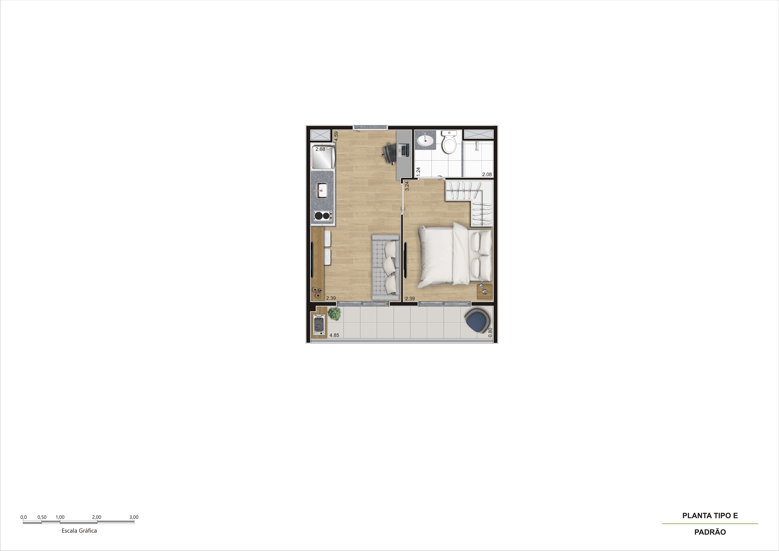 Planta Tipo E - 1 Dorm 30m² R02