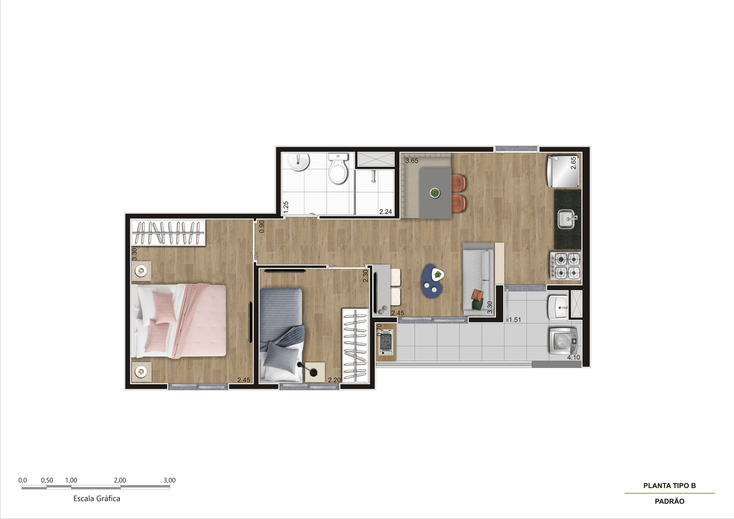 Planta Tipo B Meio - 39m²