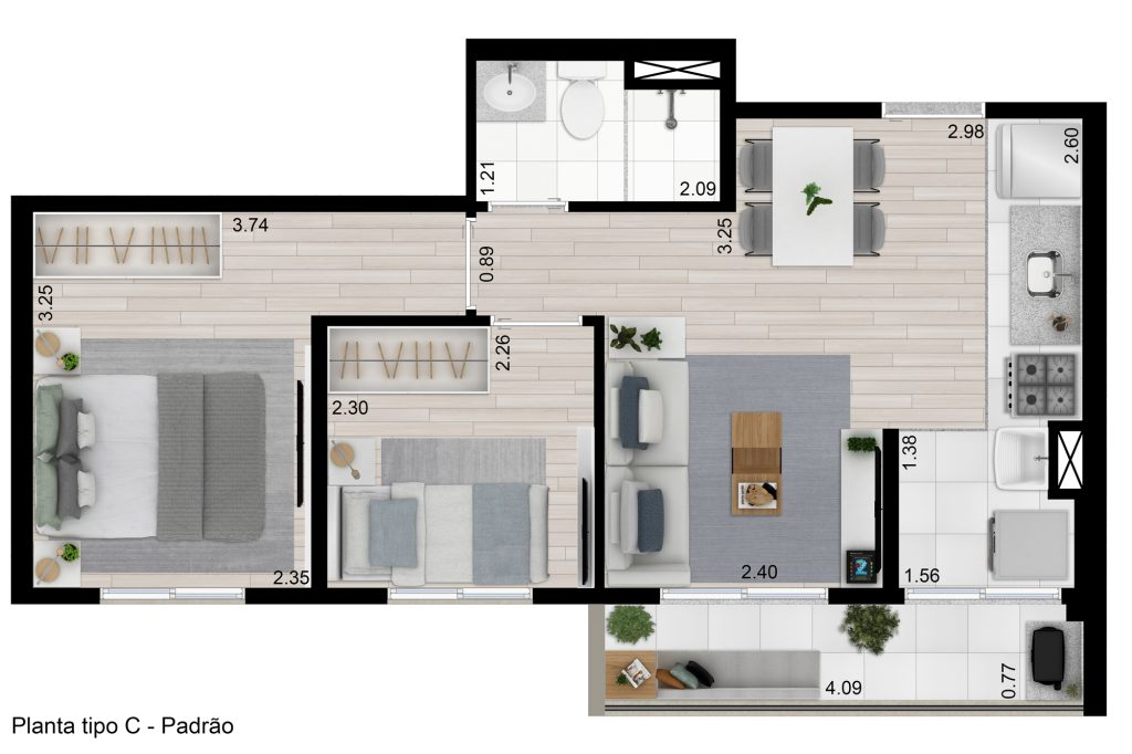 Planta Tipo C 43,21m²