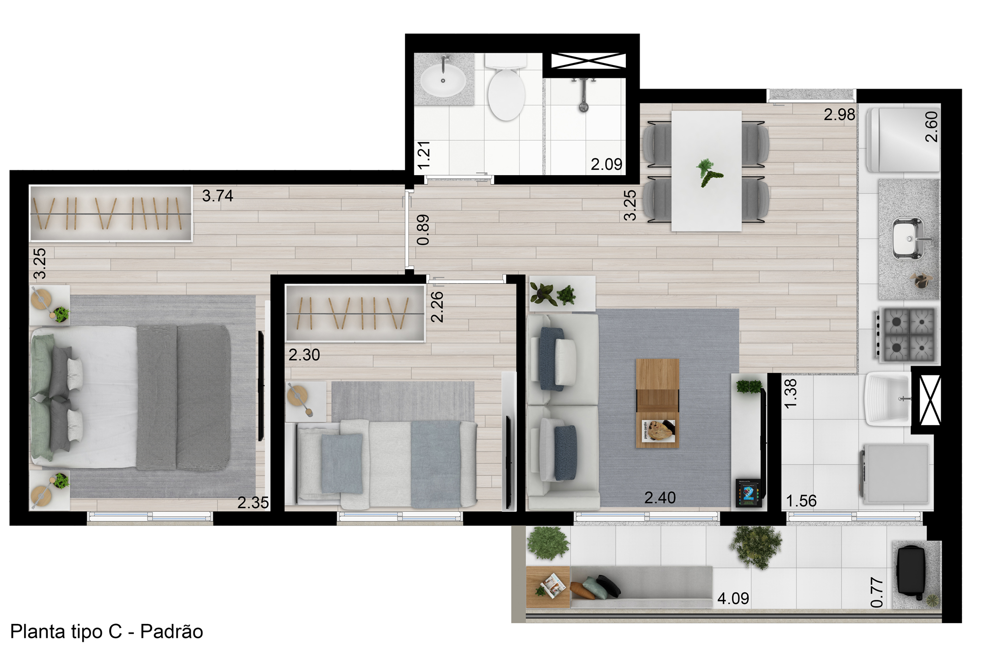 Planta Tipo C 43,21m²
