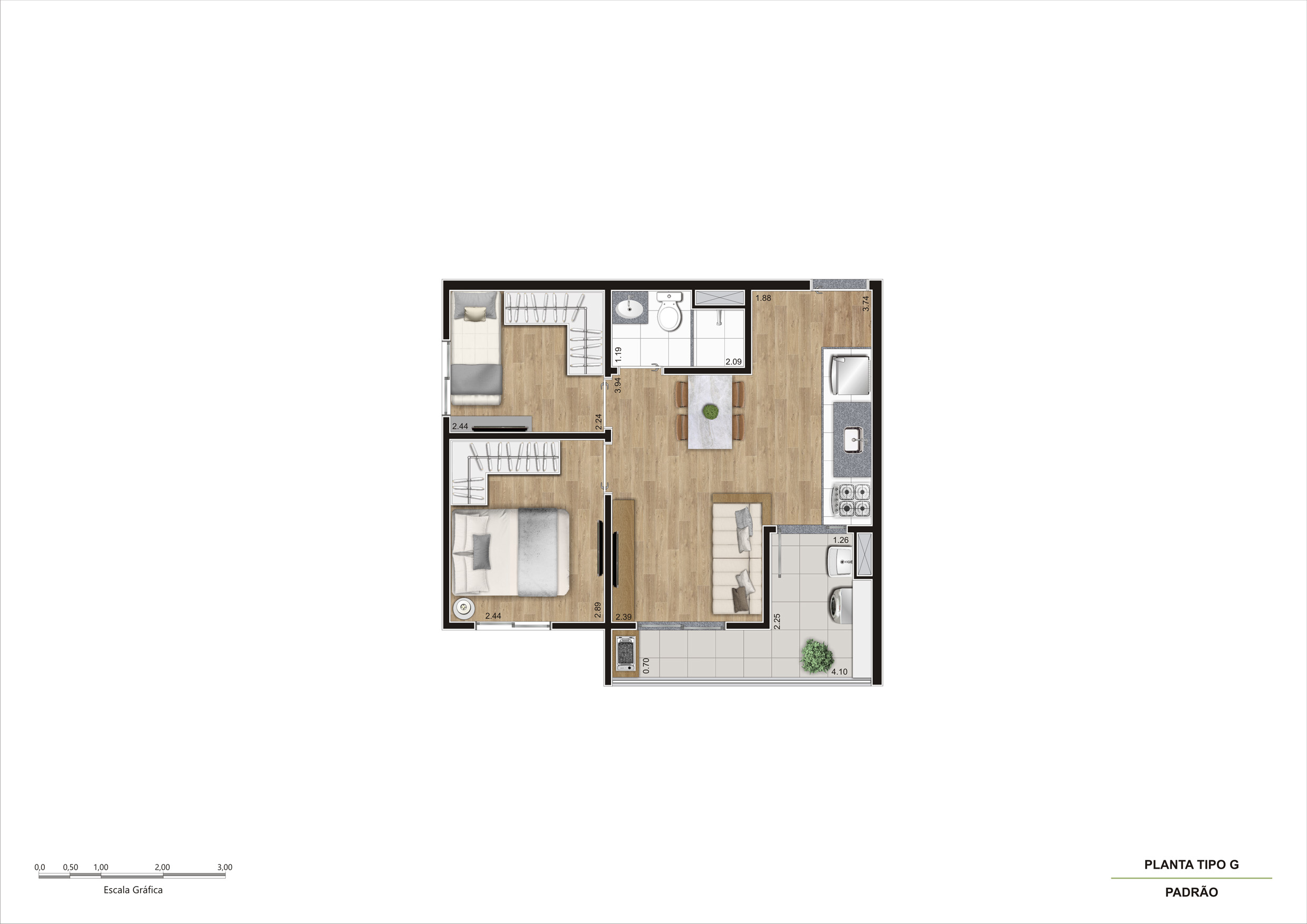 Planta Tipo G - 2 Dorm 43m² R02