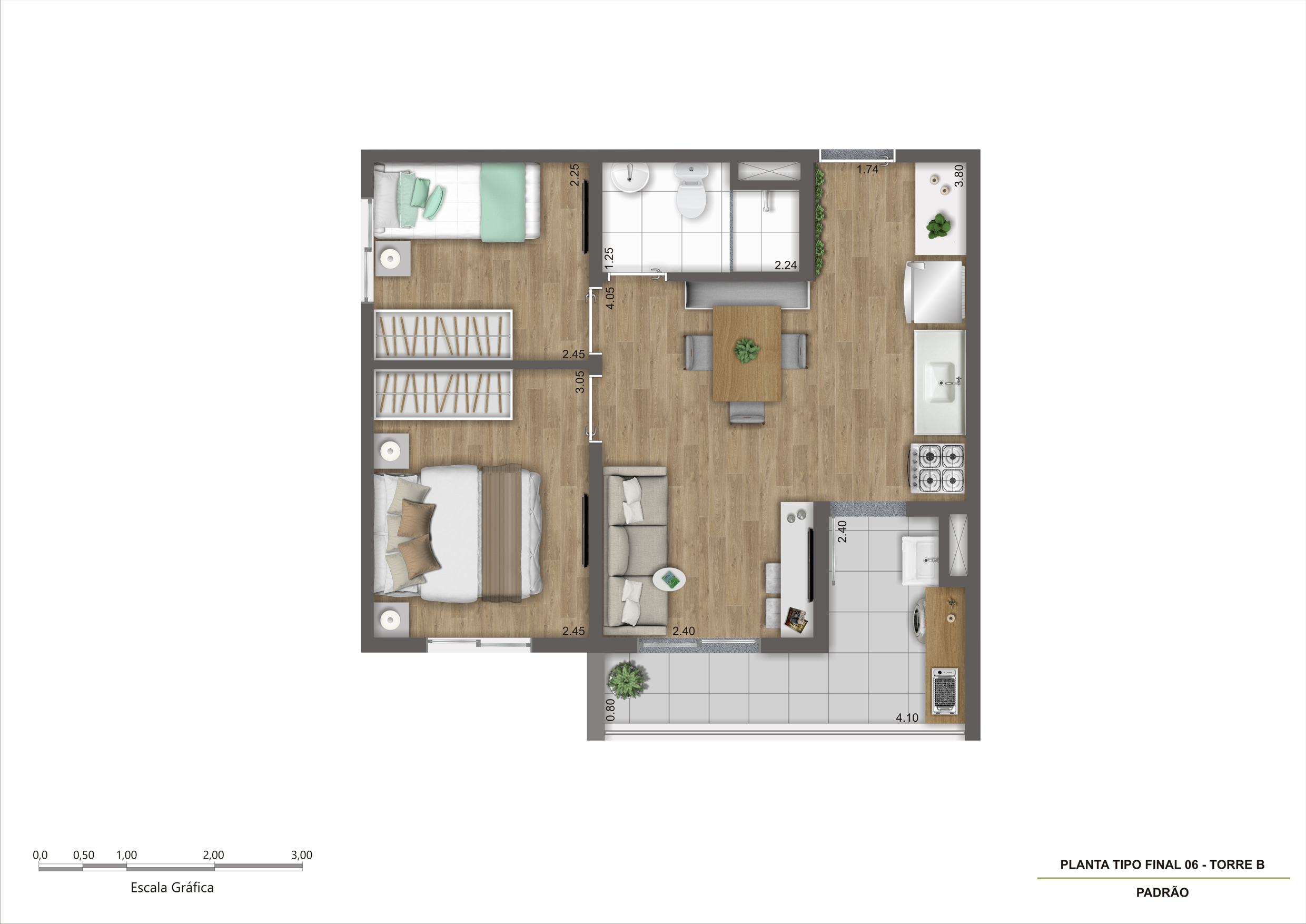 Planta Tipo D - Final 06 - 43m² - R04