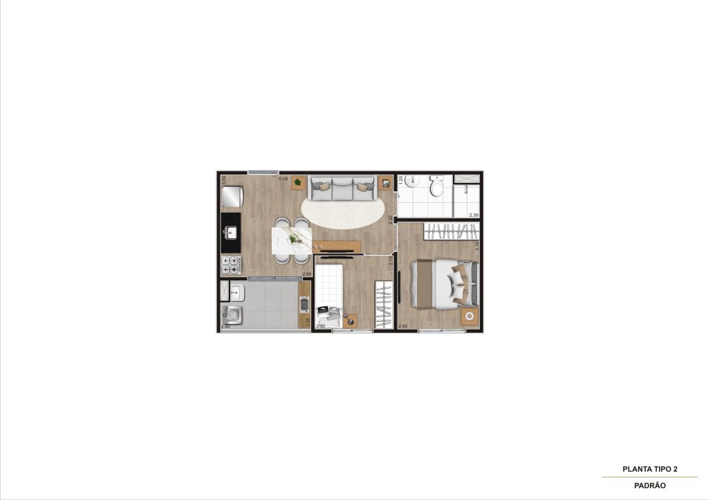 Planta Tipo 2 - 2 Dorm - 37m² R03