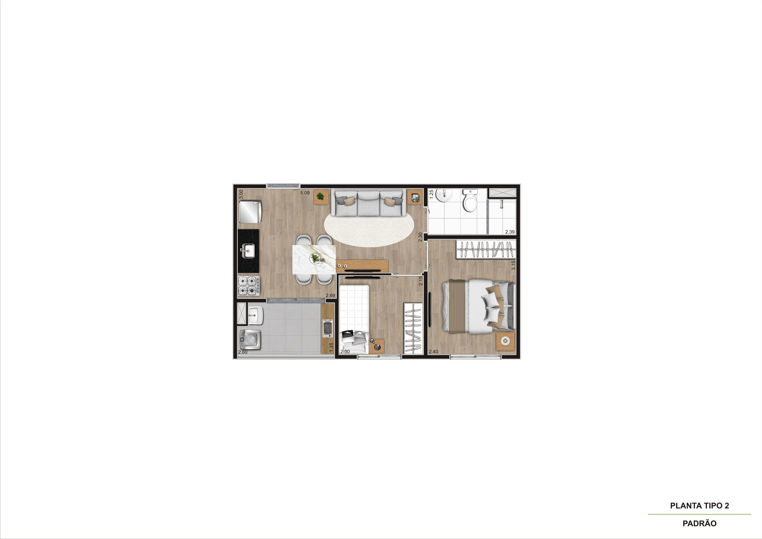 Planta Tipo 2 - 2 Dorm - 37m² R03