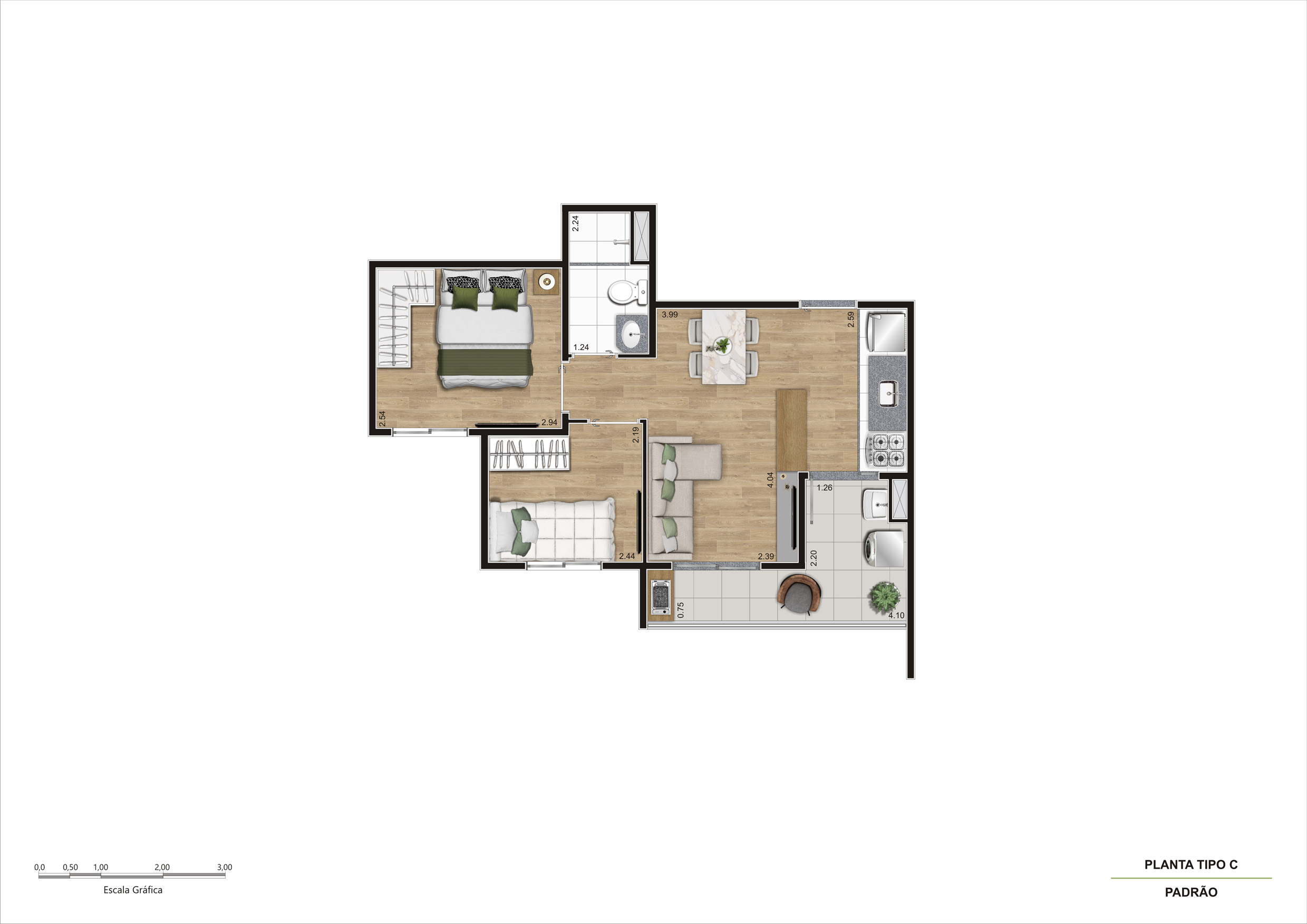 Planta Tipo C - 2 Dorm 42m² R02