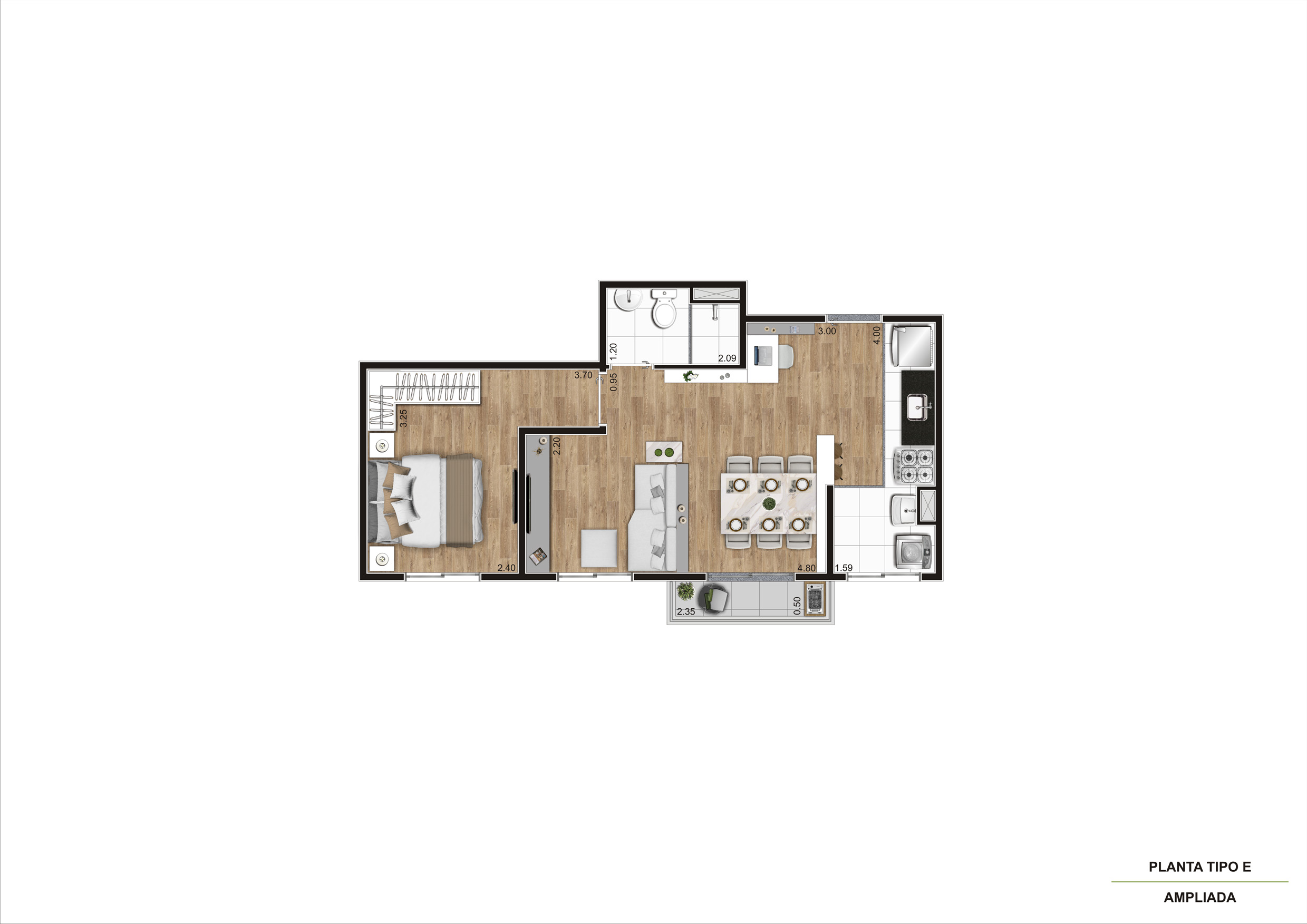 Planta Tipo E - 1 Dorm 39,83m² Ampliada R01